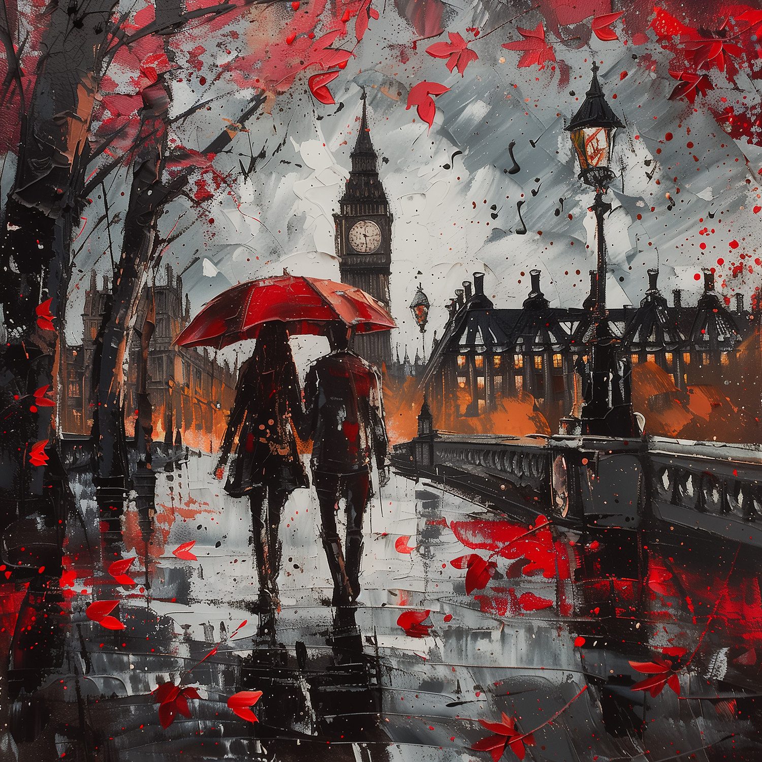 queence Leinwandbild Ein Herbsttag in London, Architektonische Elemente, Bilder von Europa, Bilder von Liebespaaren, Brücken, Filmszene, Großbritannien, Jahreszeiten, Paar, Personen, Rain, Romantisch (1 St), Premium-Leinwandstoff, Handarbeit aus Deutschland