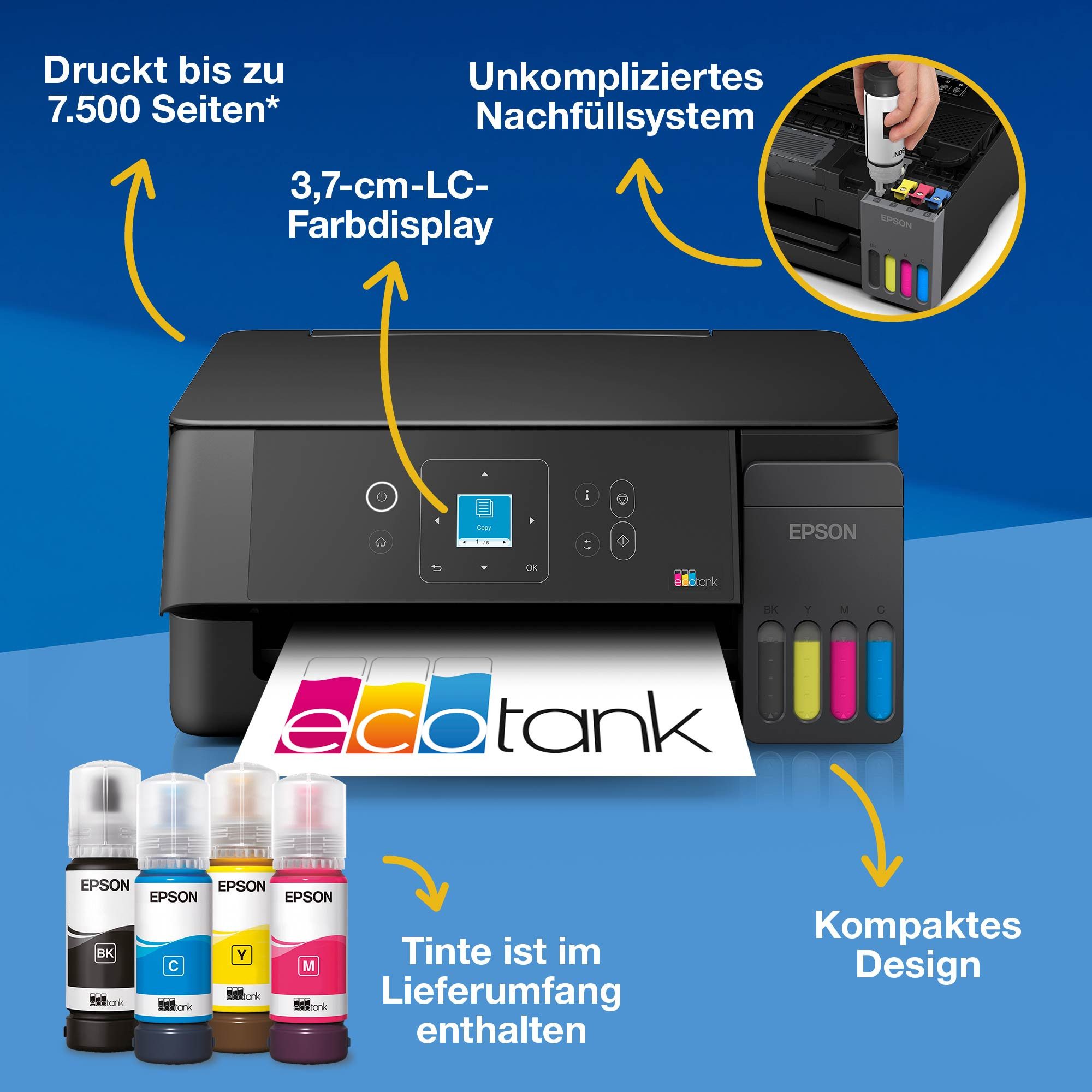 Epson EcoTank ET-2920 Multifunktionsdrucker, (WLAN (Wi-Fi), LAN (Ethernet), Wi-Fi Direct)