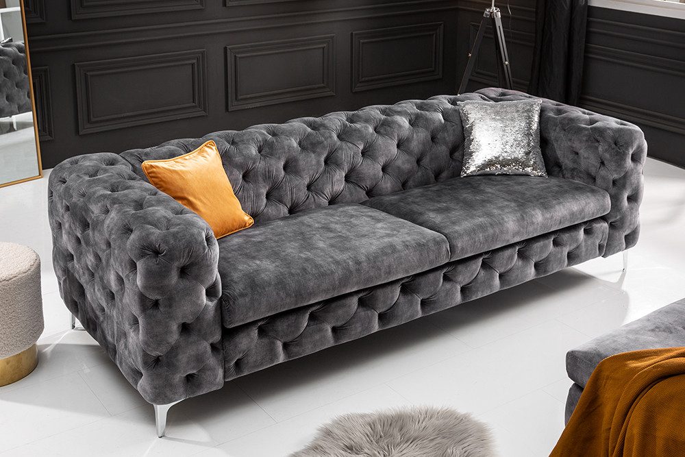 riess-ambiente 3-Sitzer MODERN BAROCK 235cm grau · 3-Sitzer Couch aus Samt mit Federkern, Einzelartikel 1 Teile, Wohnzimmer · Sofa · Taschenfederkern · Chesterf – Bild 4 von 5
