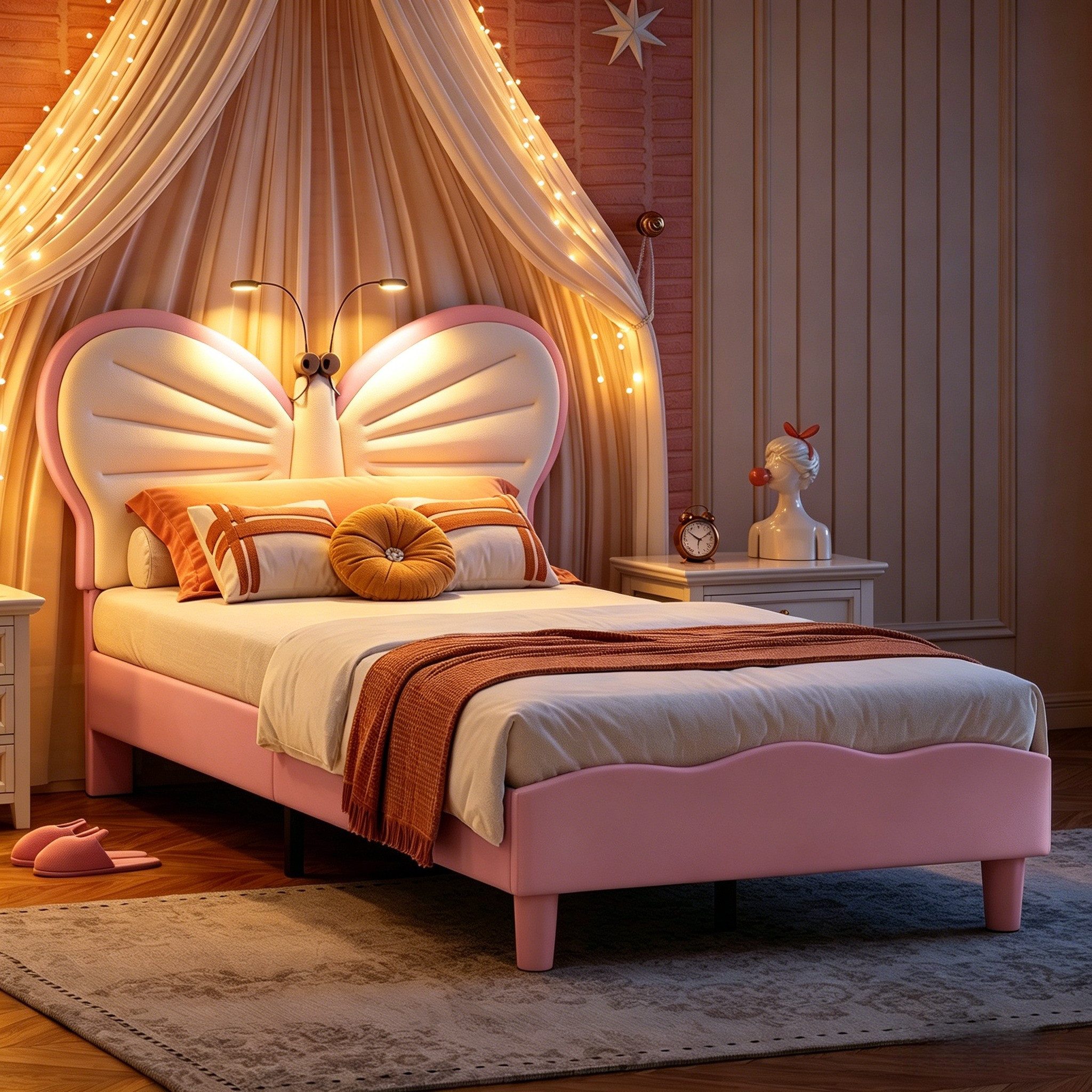 Furnishings Home Kinderbett Polsterbett LED mit Kopfteil 90x200 cm (Einzelbett mit LED-Beleuchtung), Geeignet für Jungen und Mädchen