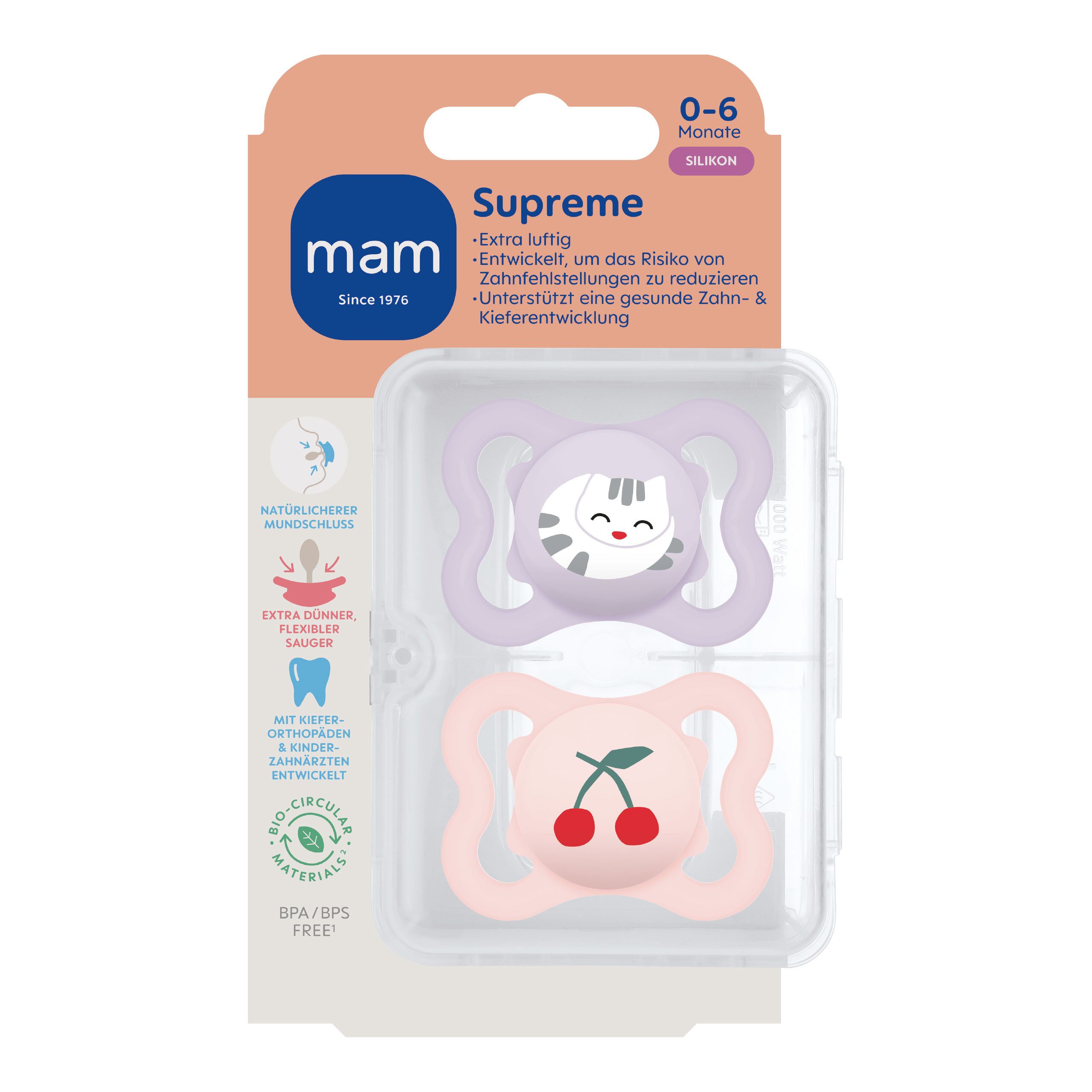 MAM Schnuller Supreme Silikon Symmetrisch Oval