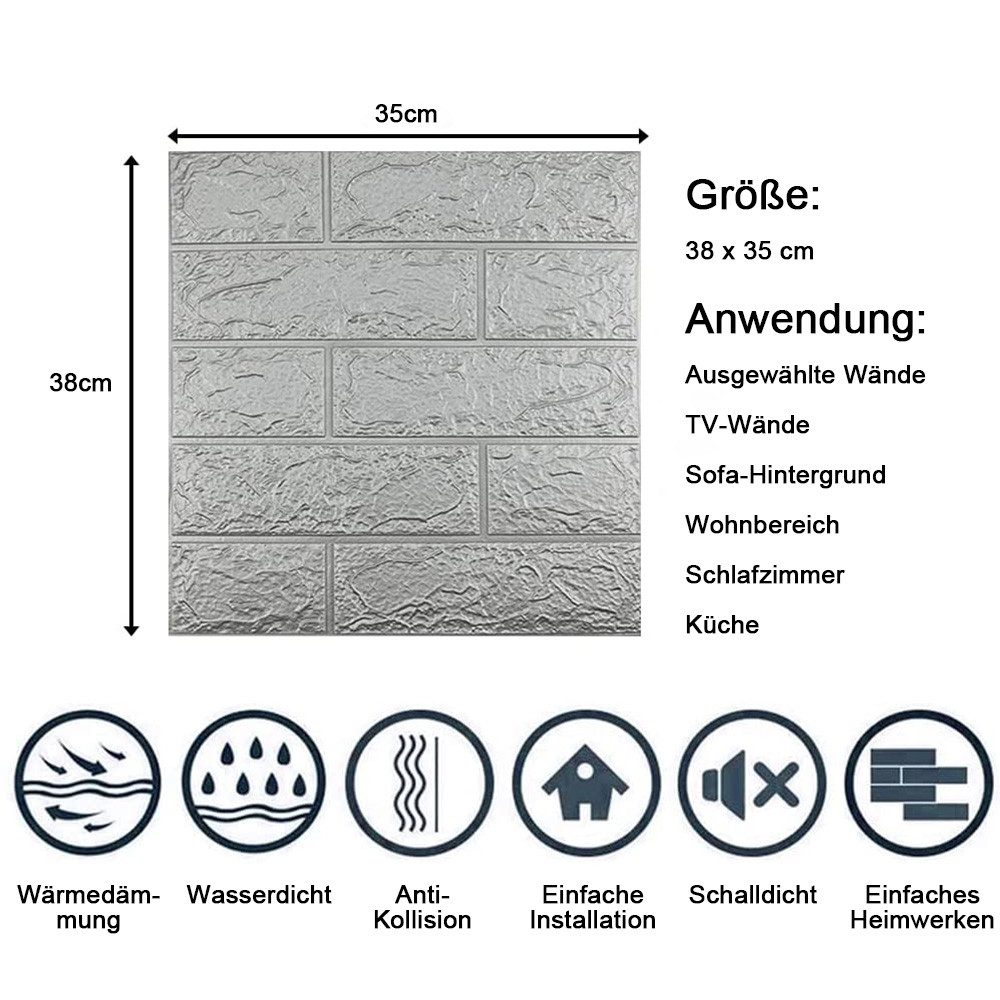 TUWENA 3D Wandpaneel 10/20 Stück 3D Wandpaneele Wandverkleidung Selbstklebend Tapeten, (10-tlg) – Bild 3 von 5