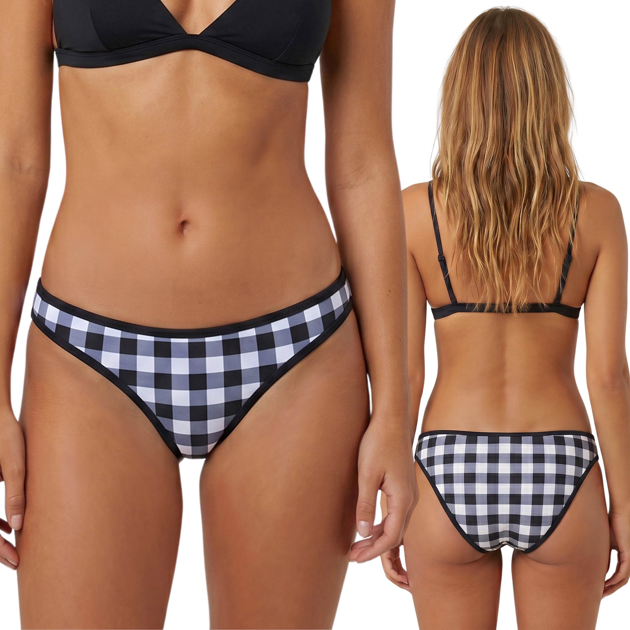Sarcia.eu Badeslip Karierte Bikinihose Damen, schwarz-weißes Badeanzug-Unterteil