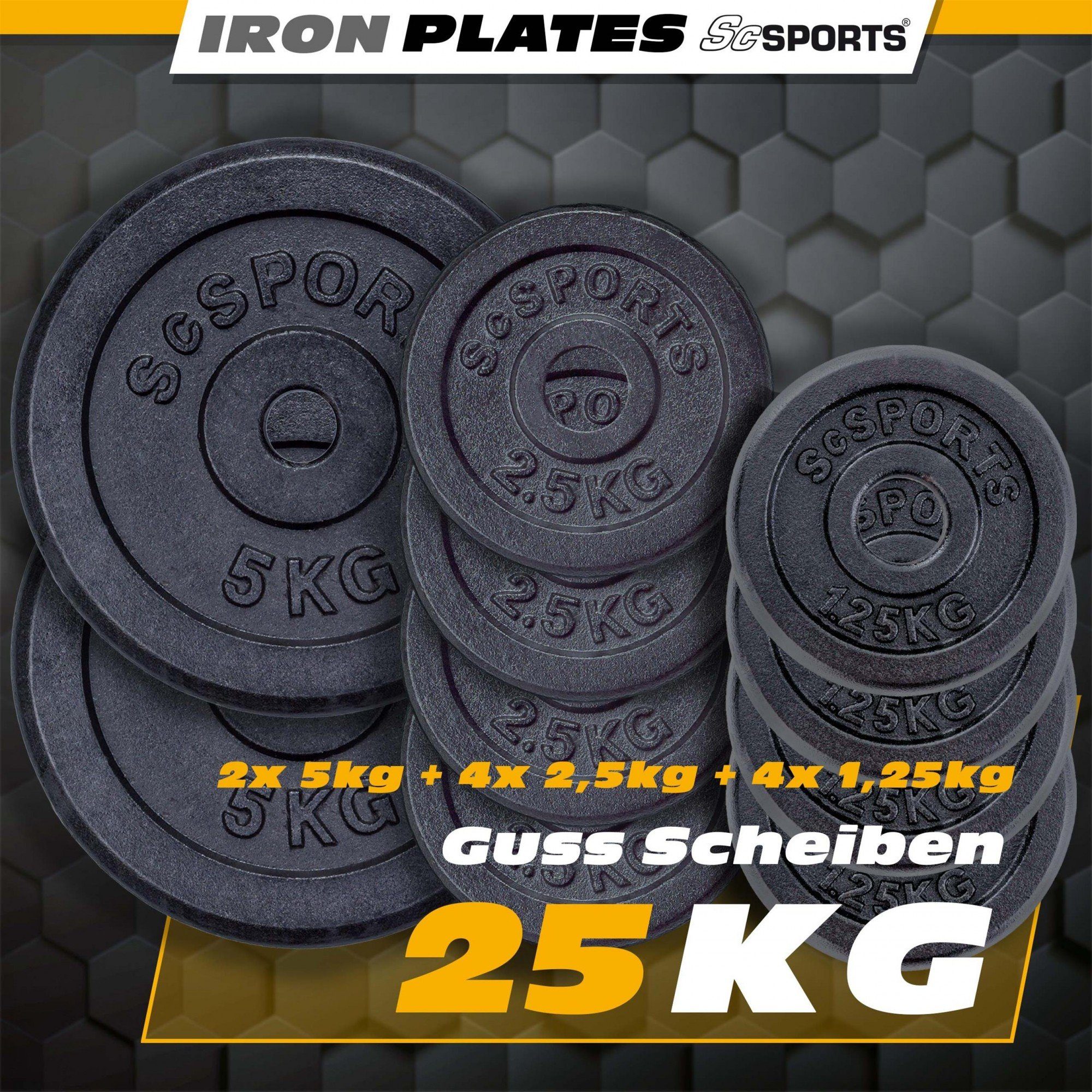 Set Gewichte, kg 25 Gusseisen ScSPORTS® Hantelscheiben (10003478-tlg) 30/31mm Gewichtsscheiben