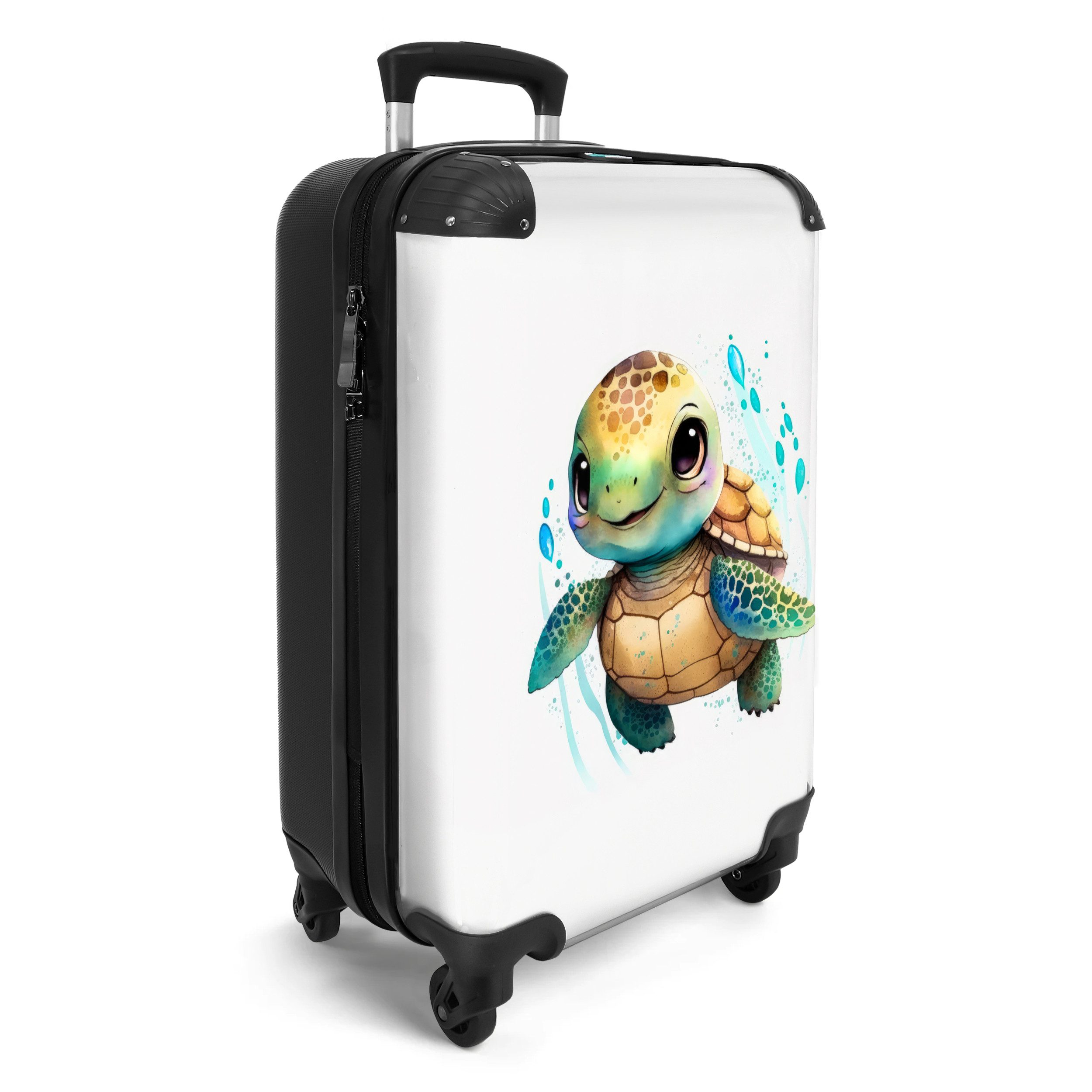 NoBoringSuitcases.com© Kinderkoffer Schildkröte - Wasserfarben - Tiere - Jungen - Mädchen 55x35x20cm, 4 Rollen, Kinder Koffer Klein, Trolley Handgepäck, Reisekoffer