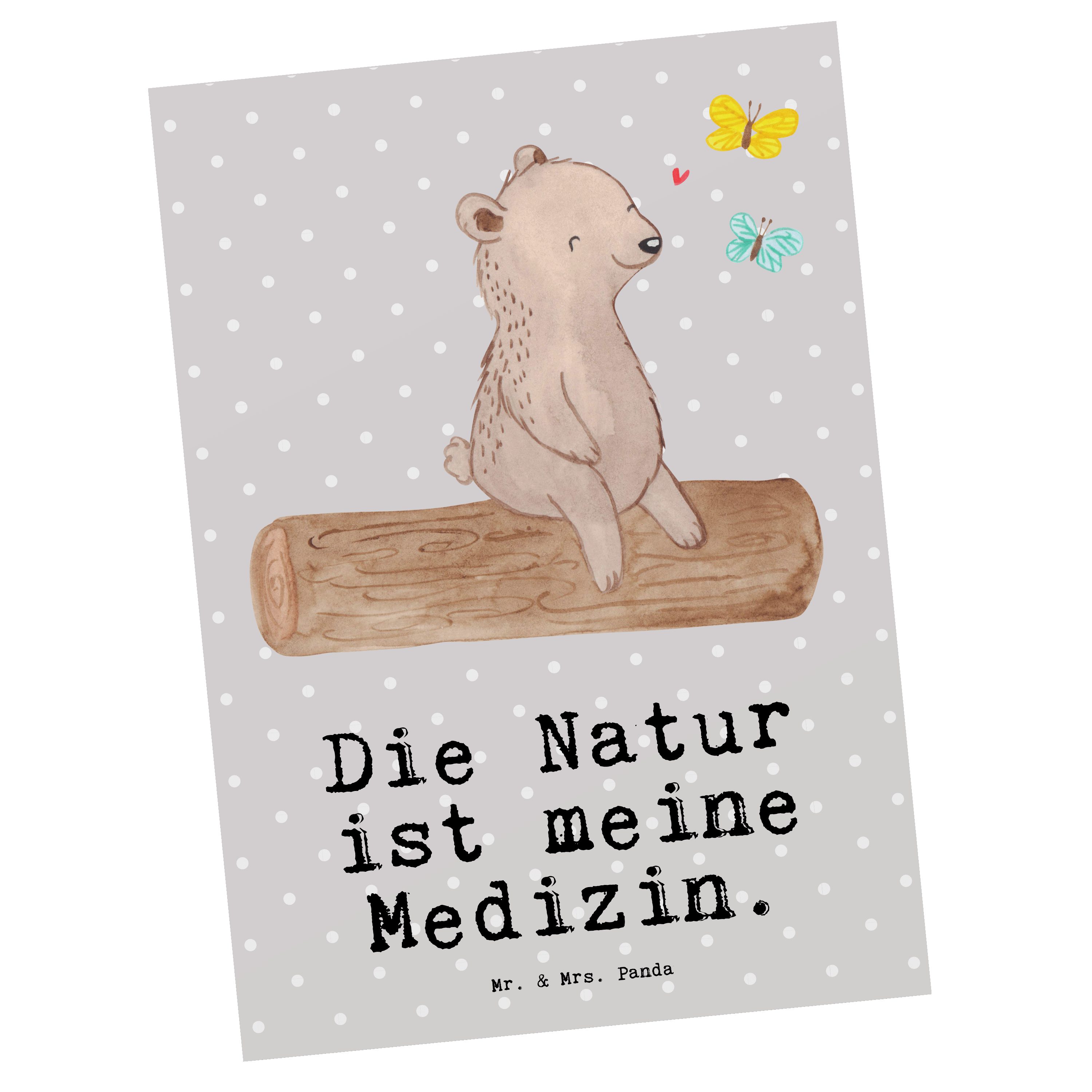 Mr. & Mrs. Panda Postkarte Bär Naturliebhaber Medizin - Grau Pastell - Geschenk, Grußkarte, Gebu