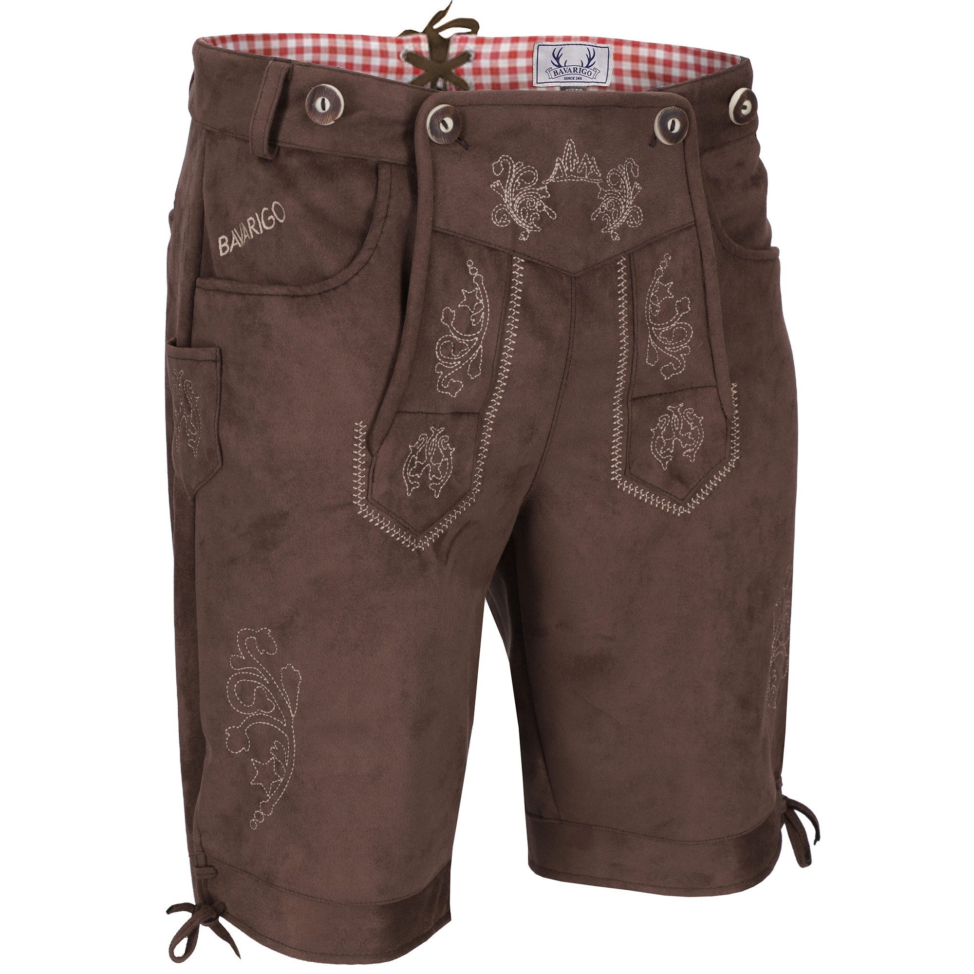 Bavarigo Trachtenhose ADRIAN Vegane Stretch Lederhose mit abnehmbaren Trägern mit traditioneller Stickerei - für Dein Oktoberfest Outfit