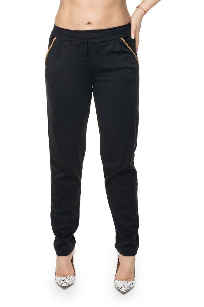 Schlupfhose Hose Freizeithose mit Goldbesatz an Eingrifftaschen