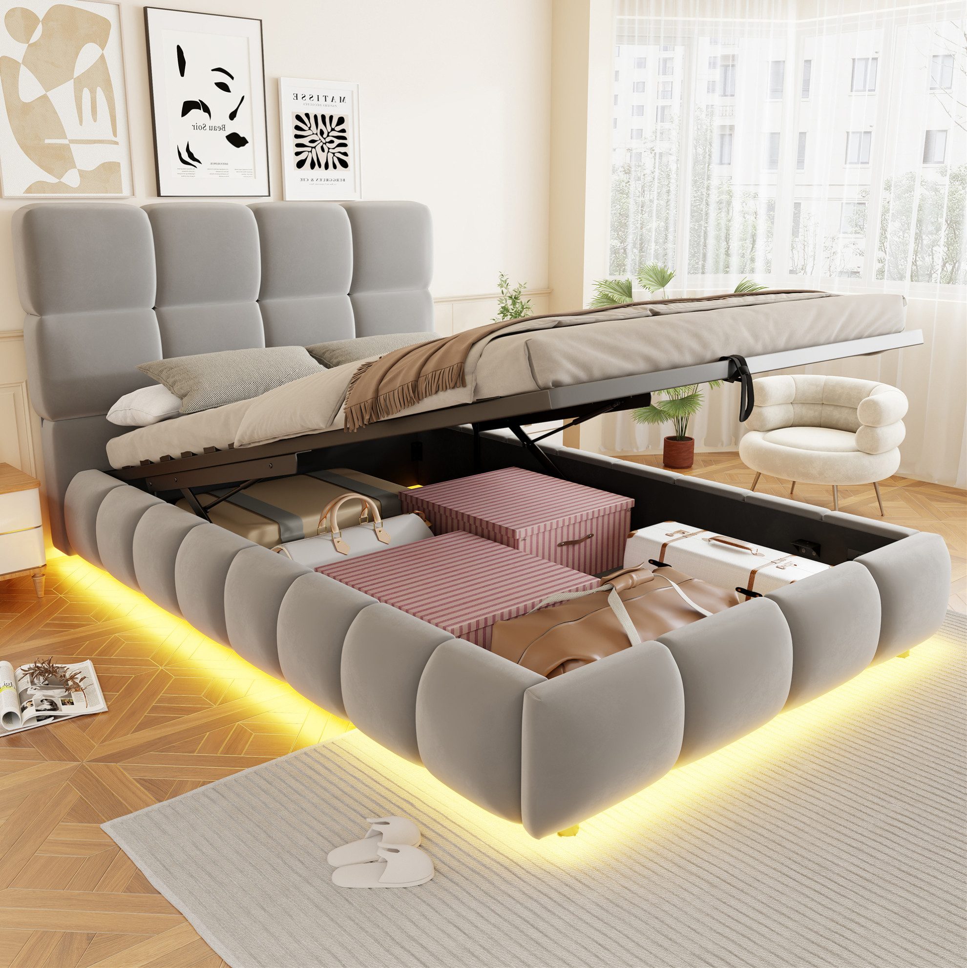 MODFU Polsterbett Funktionsbett mit gepolsterter Umrandung und weicher Rückenlehne (für Schlafzimmer, Jugendzimmer & Gästezimmer, 1-tlg., Funktionsbett Jugendbett 90x200 cm), ohne Matratze
