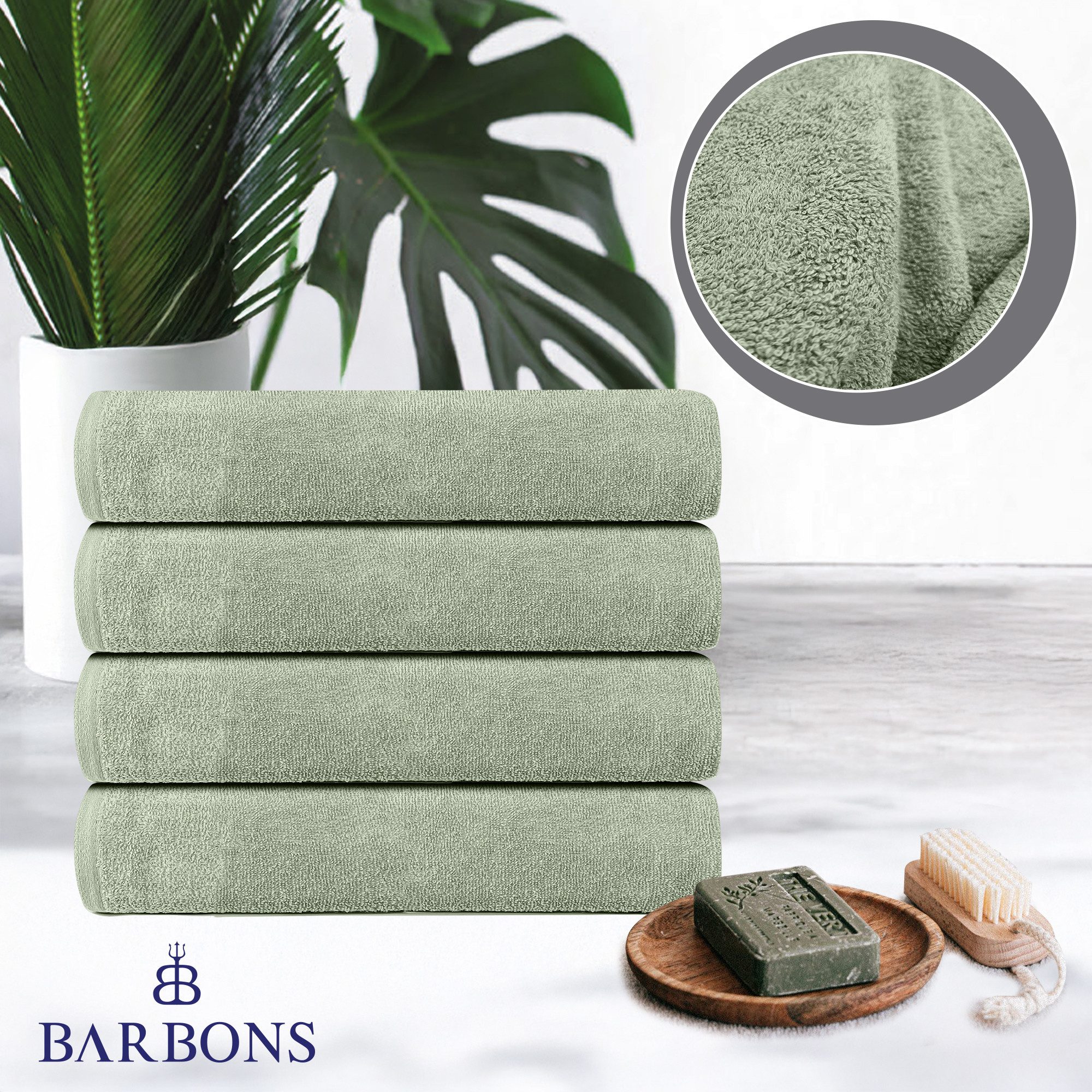 BARBONS Badetücher Duschtücher Set, Handtücher 4-tlg 70x140cm Badetuch, Handtuch, (4-St), Walkfrottee, 100% Baumwolle, saugstark, weich