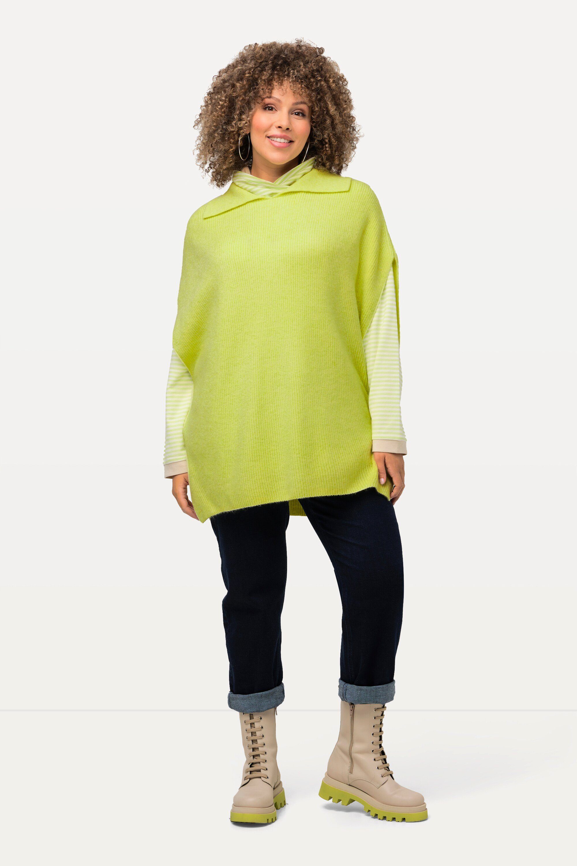 Ulla Popken Pullunder Pullunder Rippstrick oversized Strickkragen limettengrün