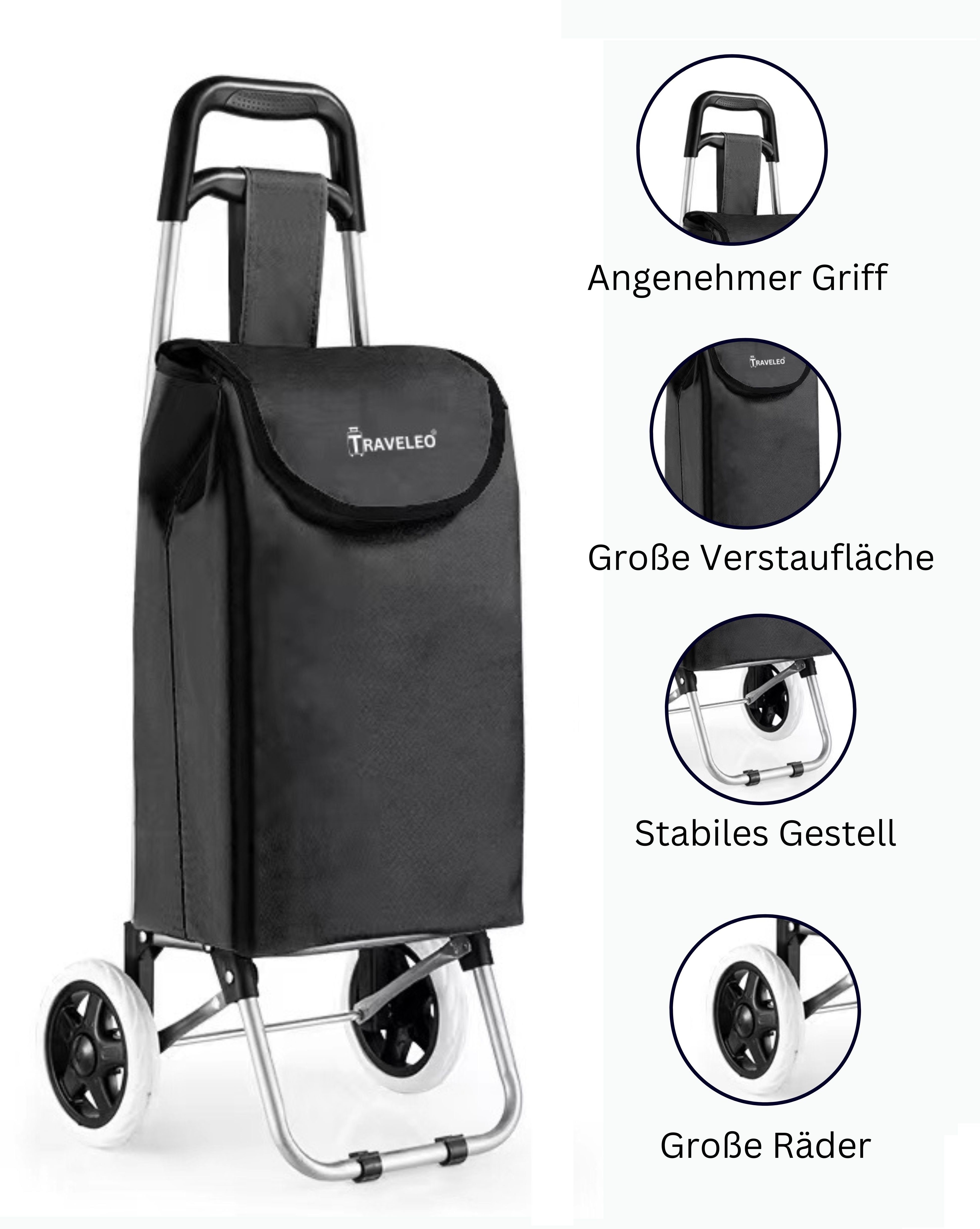 Trolley Shopping Aluminium Trolley Einkaufstrolley Einkaufswagen Cheffinger Einkauf 27L Schwarz Tasche