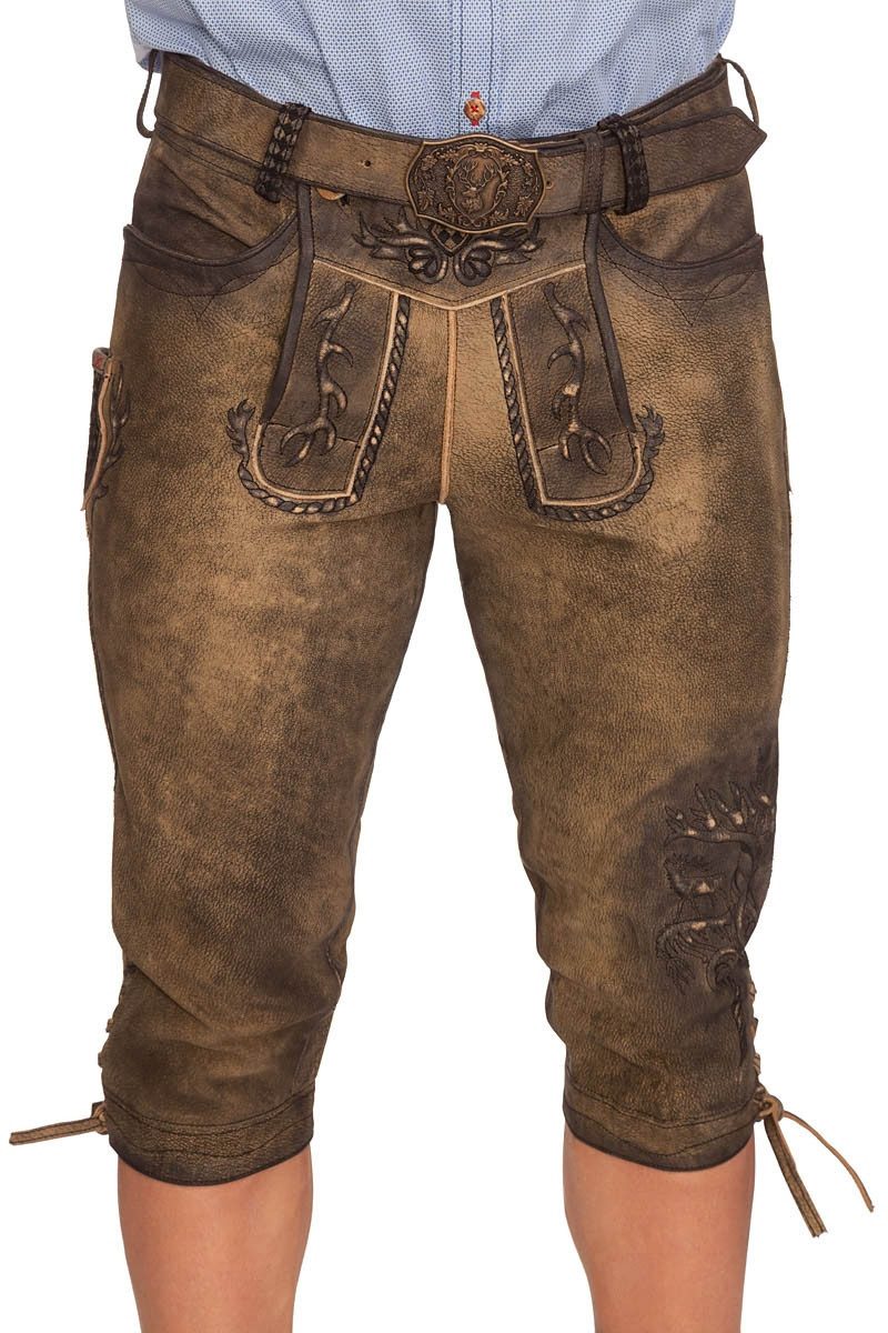 Trachtenlederhose Kniebundlederhose - GAVINO - braungelb urig
