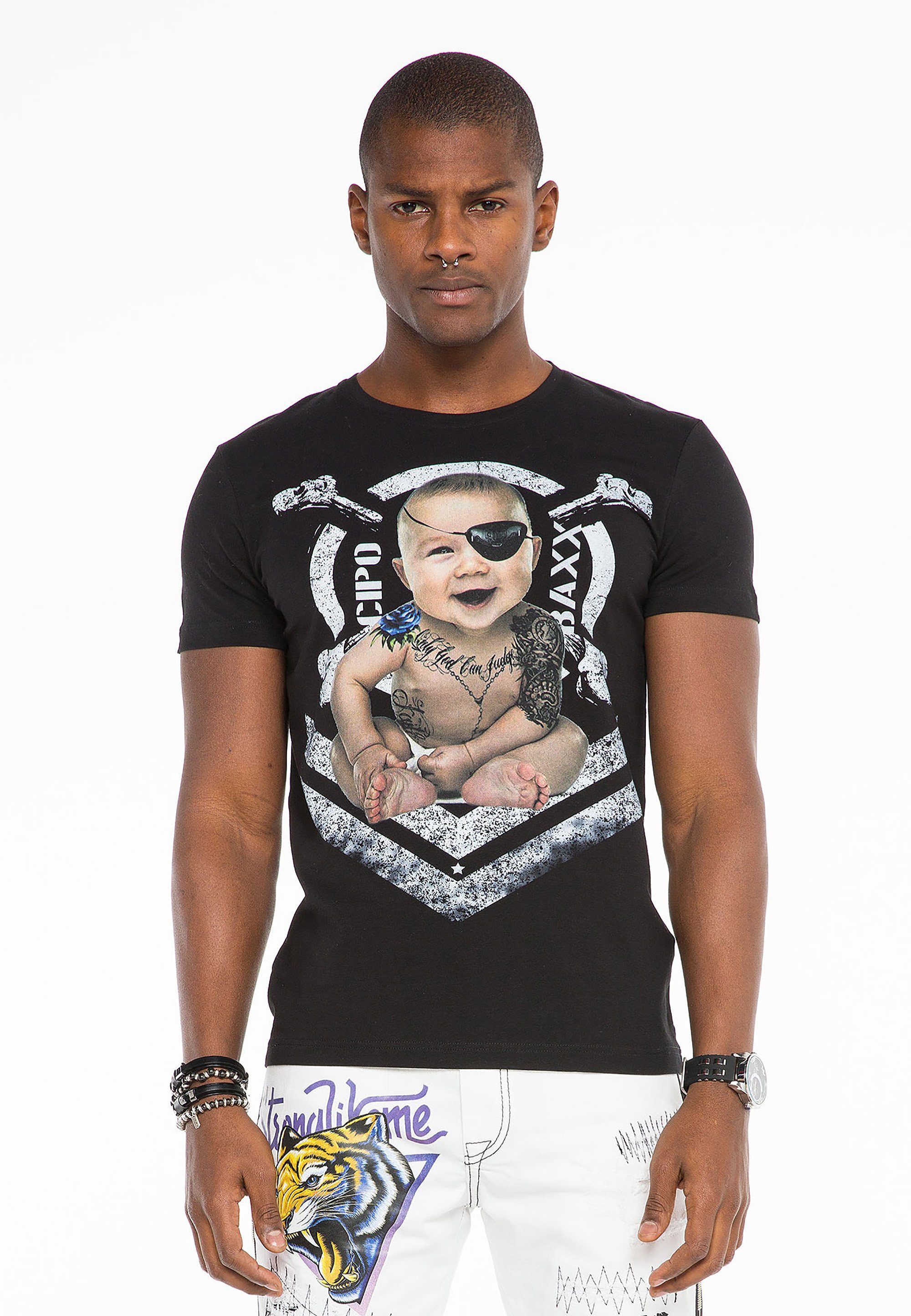 Cipo & Allover-Print Baxx mit T-Shirt schwarz