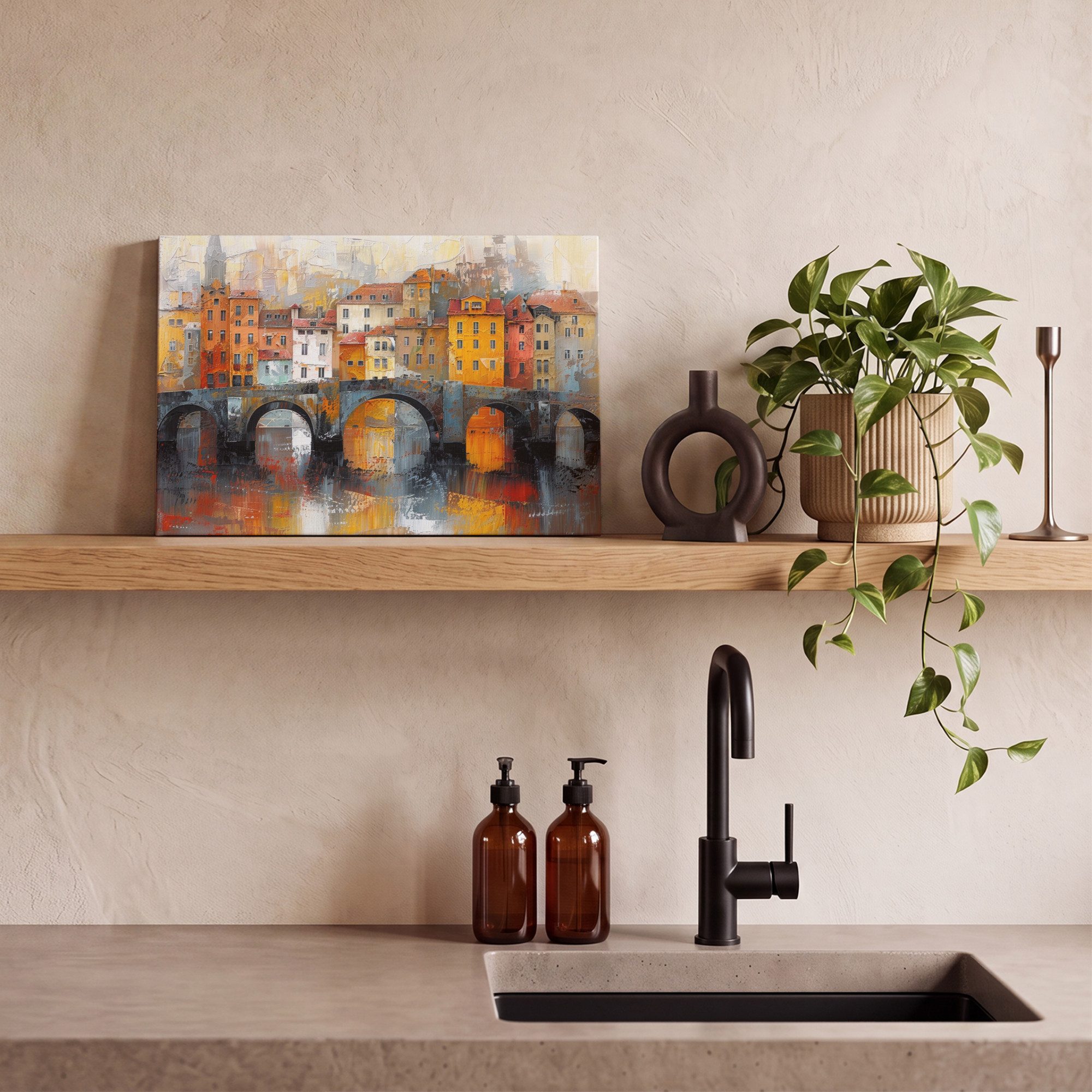 OneMillionCanvasses® Leinwandbild Graben - Häuser - Kunst, Fotodruck (1 St), Leinwand Bilder Klein, Wand Dekoration Aesthetic 30x20 cm – Bild 5 von 5
