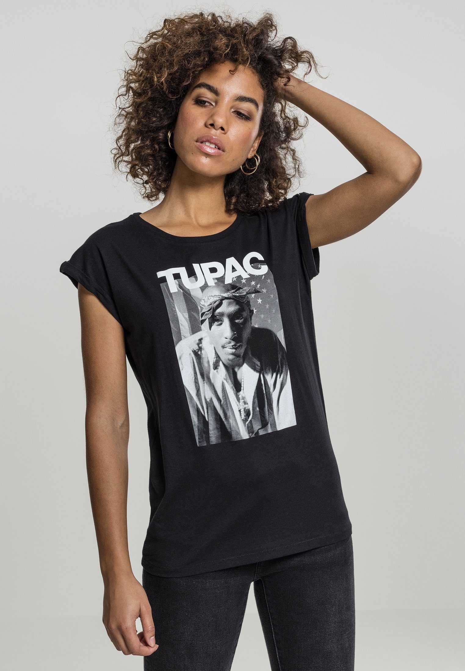 MT489 2Pac MisterTee Tee T-Shirt Bandana Ladies (1-tlg) black Damen 2Pac Bandana