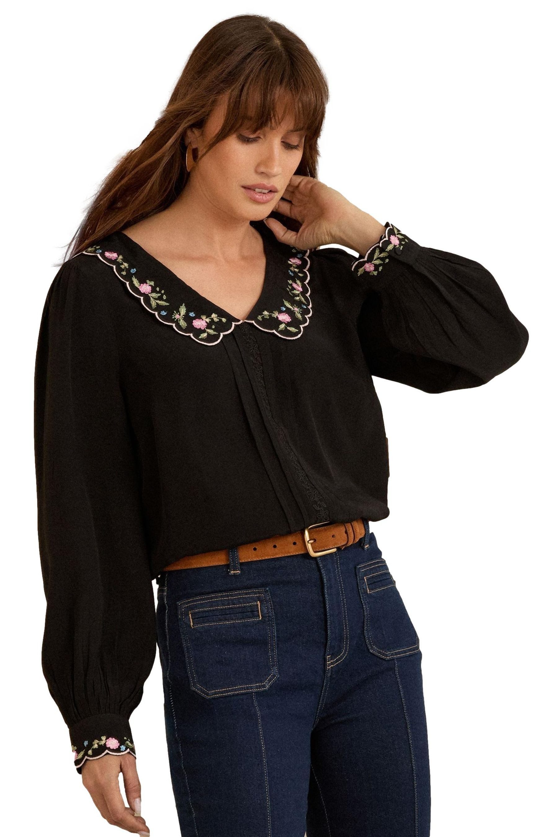 Langarmbluse Love & Roses Langärmelige Bluse mit Kerbausschnitt