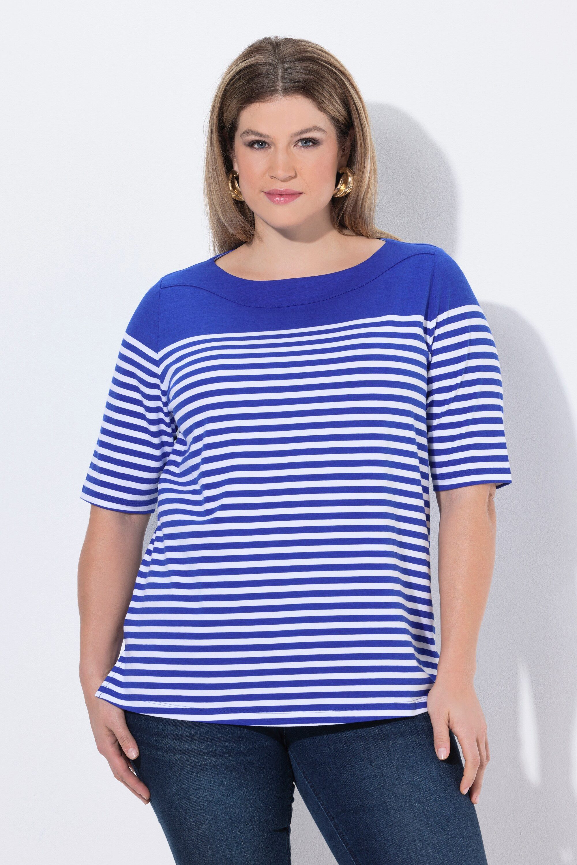 Ulla Popken T-Shirt Shirt Bretonstreifen U-Boot-Ausschnitt Halbarm