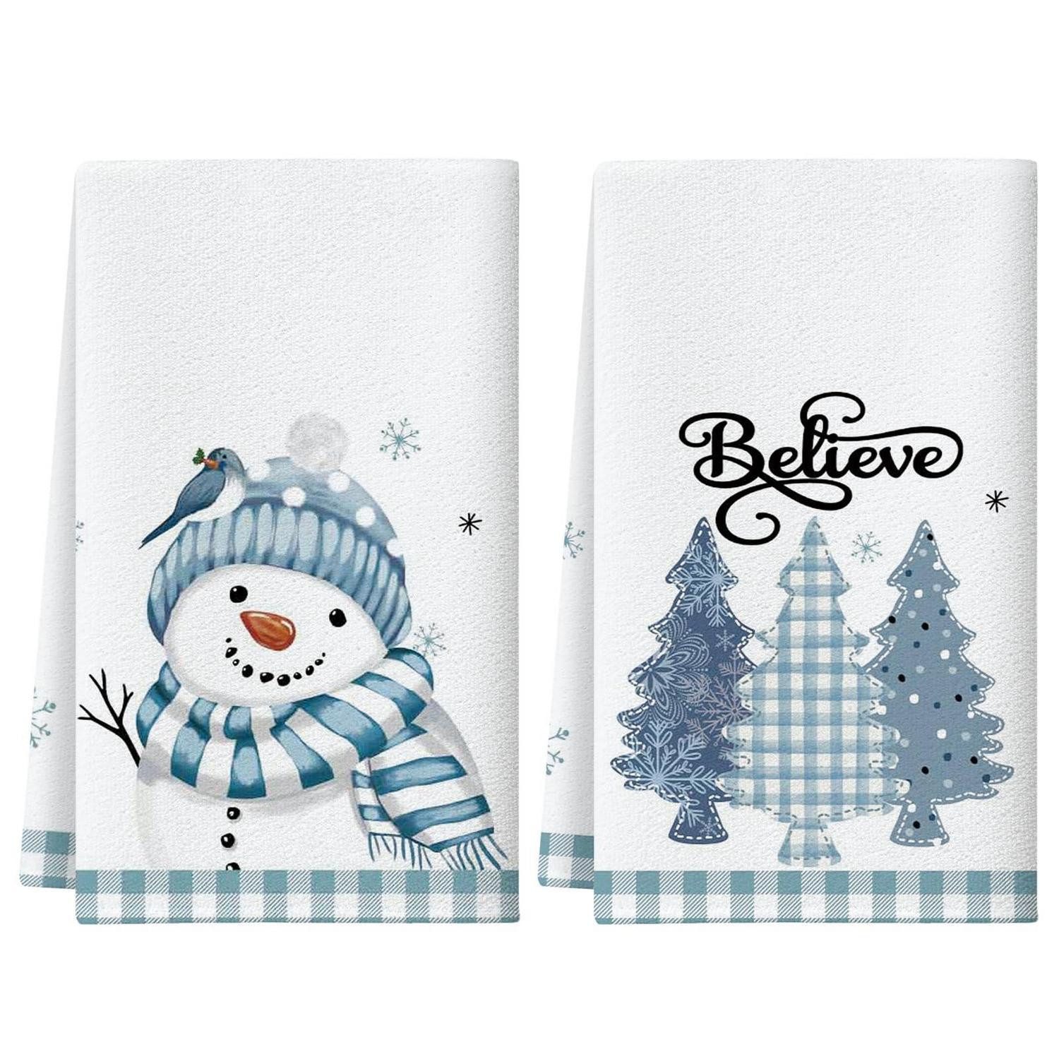 LuxusKollektion Geschirrtuch Küchentücher Weihnachtsbaum Schneemann 45x66cm 2er Set, (2-tlg)