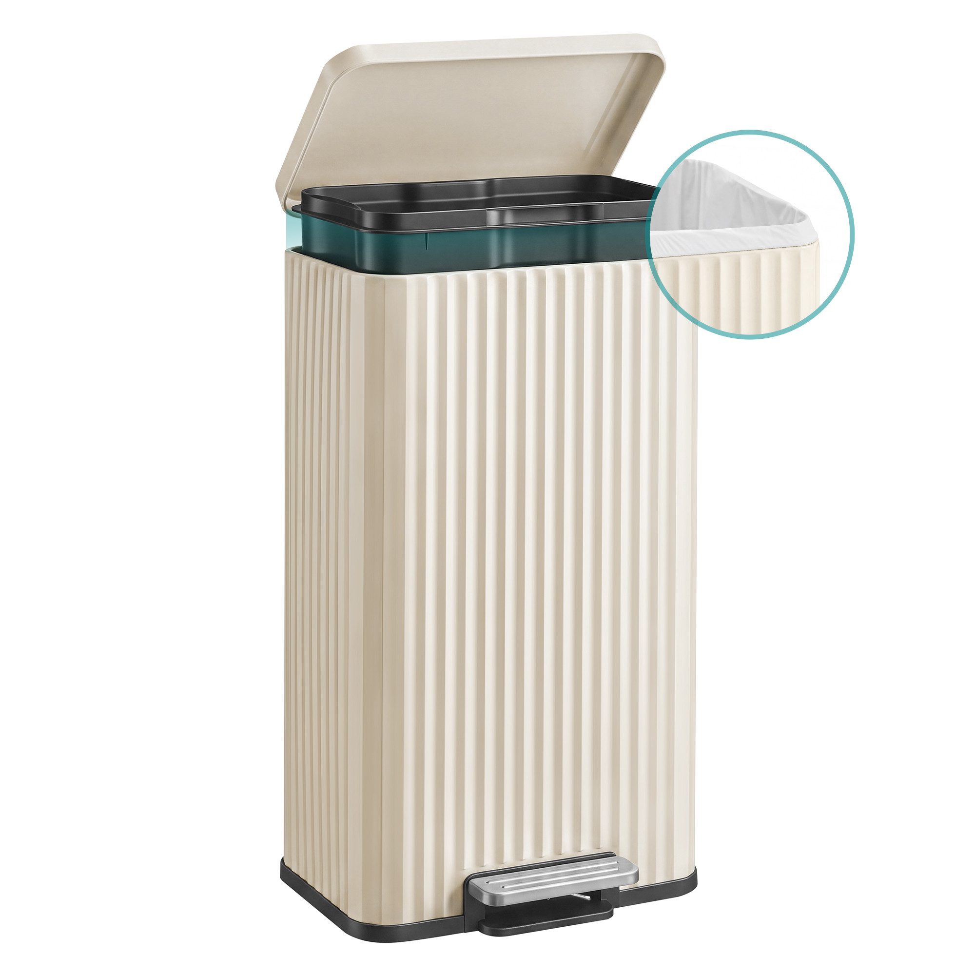 SONGMICS Mülleimer Küche, Abfallbehälter mit Deckel und Pedal, Softclose, Herausnehmbarer Inneneimer, 30 L