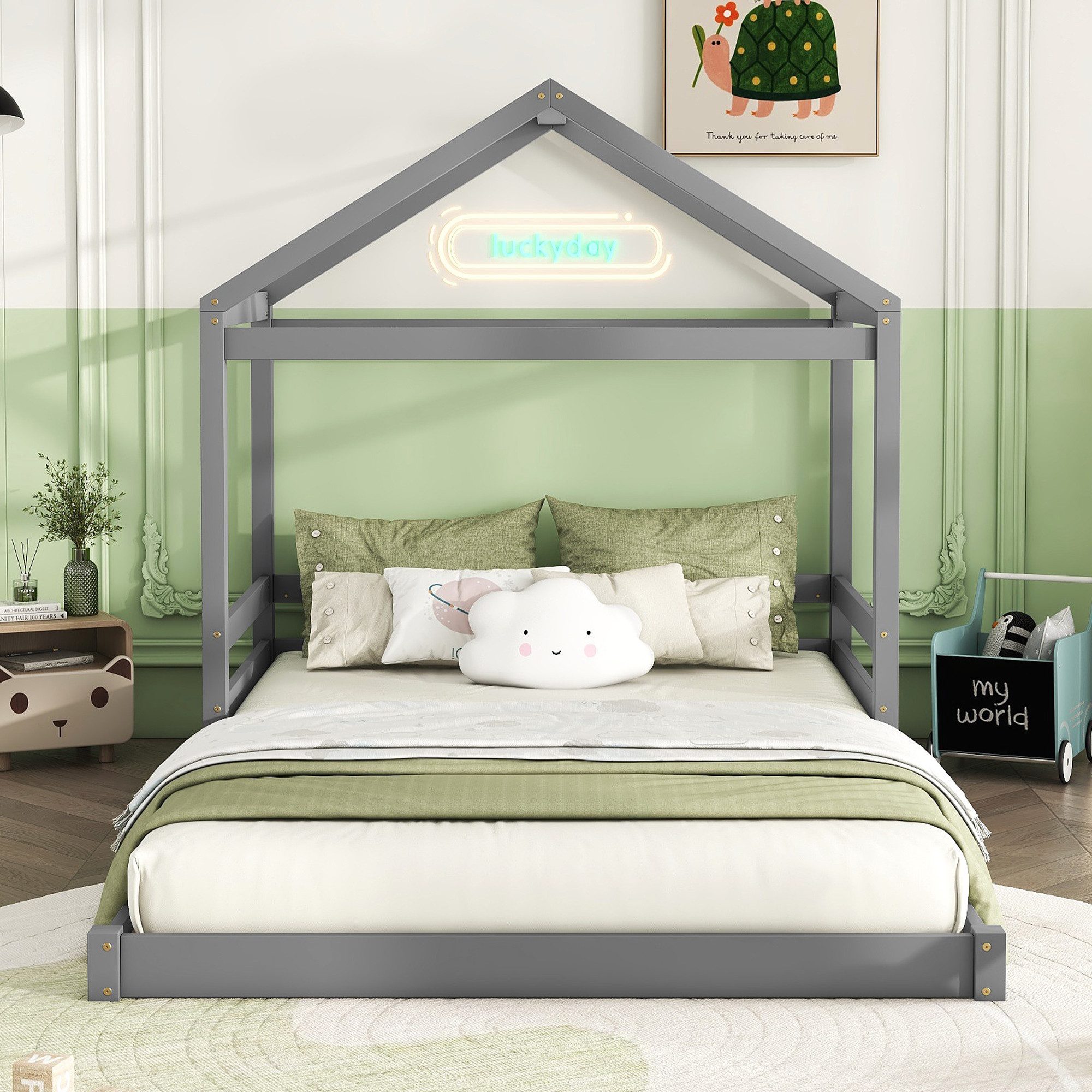 Flieks Kinderbett, Massivholzbett Hausbett Doppelbett 140x200cm günstig online kaufen