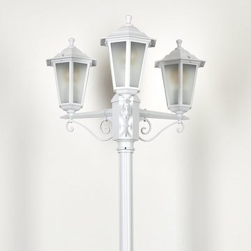 hofstein Außen-Stehlampe Wegeleuchte aus Metall/Milchglas in Weiß, ohne Leuchtmittel, Kandelaber, Gartenbeleuchtung IP44, 3xE27, ohne Leuchtmittel