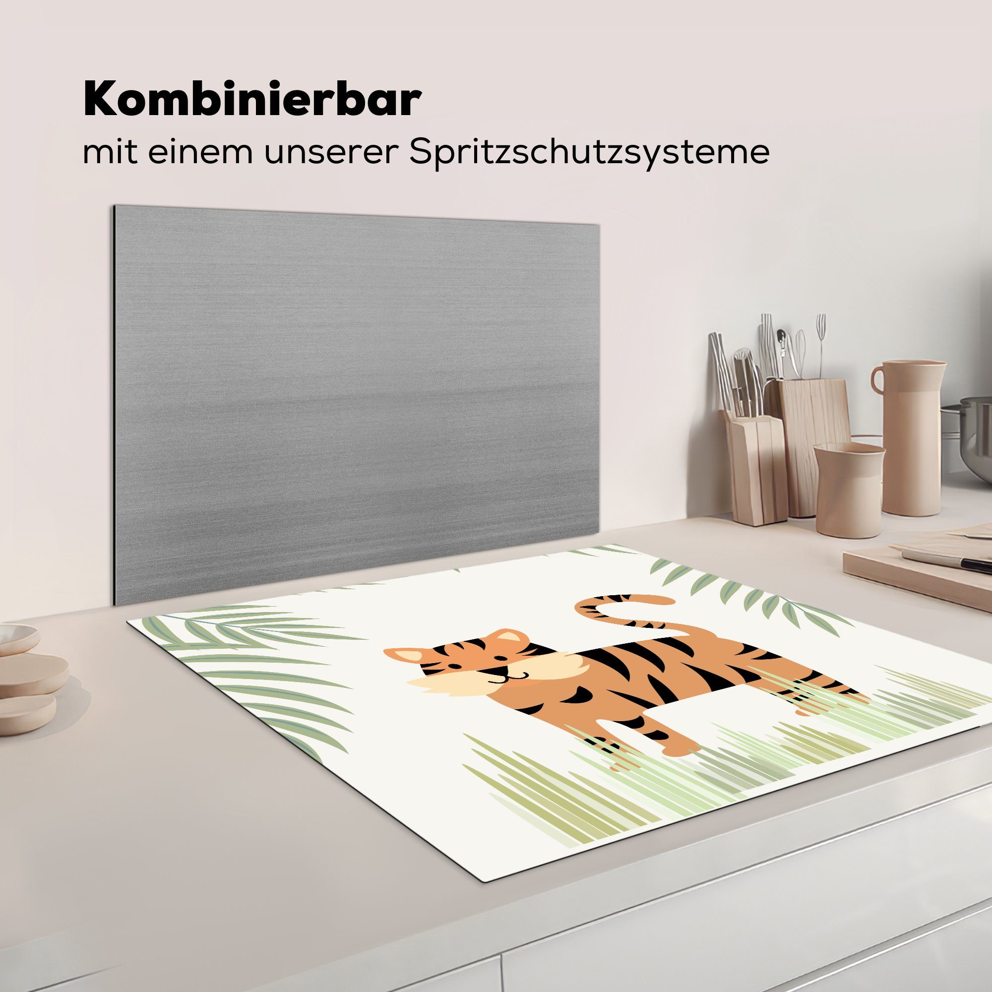MuchoWow Dschungel, küche cm, Vinyl, Ceranfeldabdeckung, Illustration für im eines Tigers tlg), Arbeitsplatte Herdblende-/Abdeckplatte (1 78x78