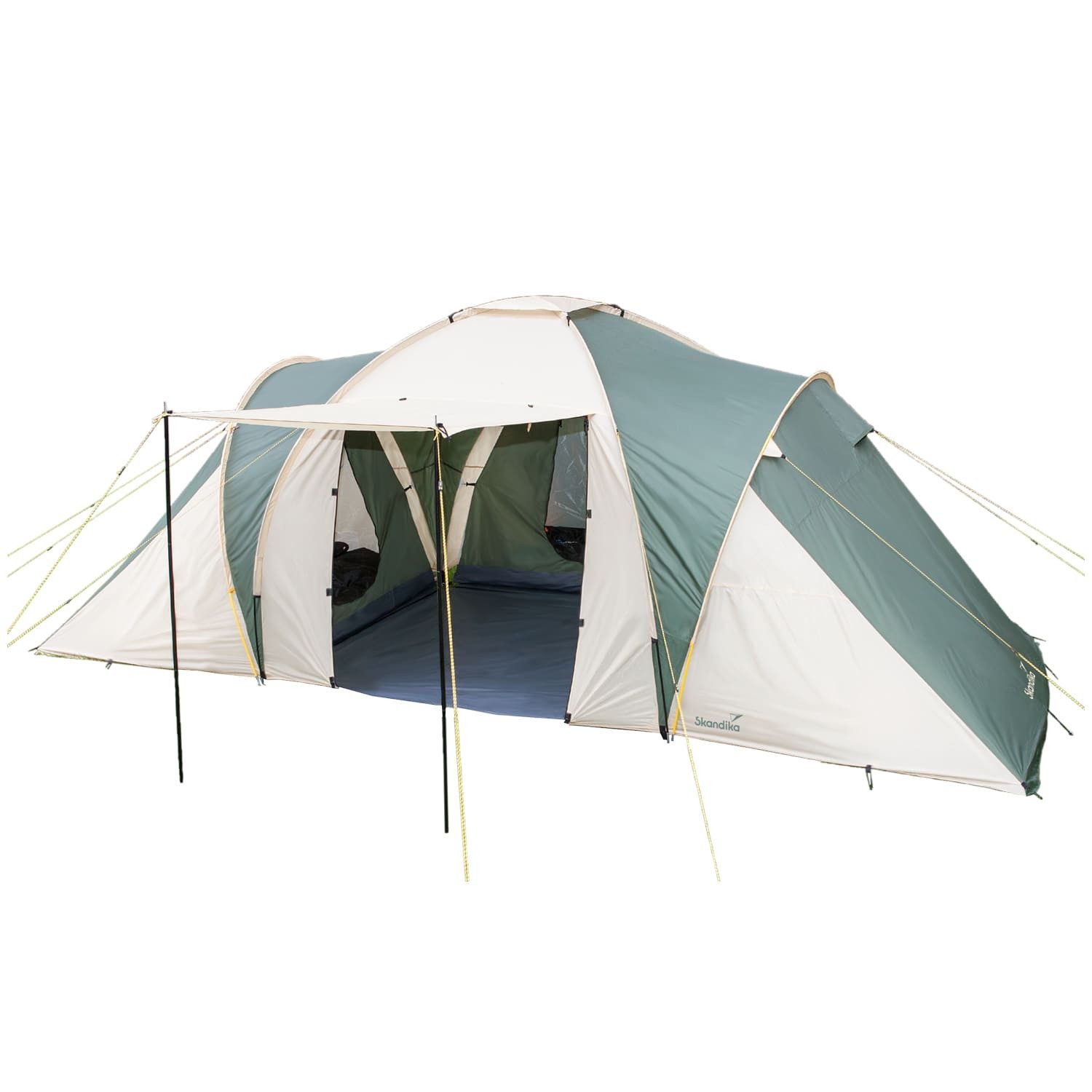 Skandika Kuppelzelt Daytona 6 Familienzelt mit 3 großen Schlafkabinen, Personen: 6 (Innenzeltboden, Sonnendach, Haken für Zeltlampe), 3000 mm Wassersäule, 195 cm Stehhöhe, Moskitonetze in der Schlafkabine
