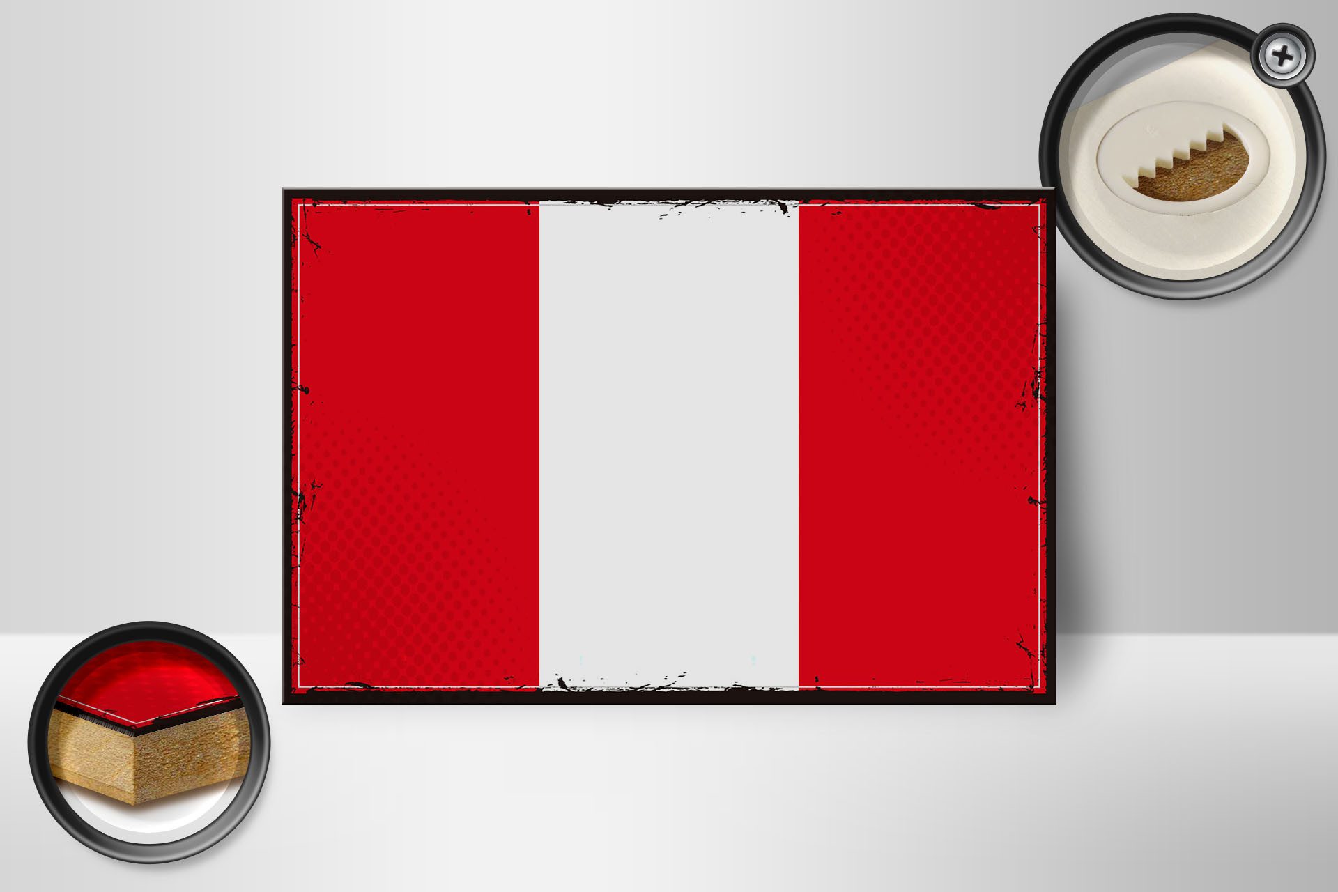 Femer GmbH Holzbild Flagge Perus 18x12 cm Retro Flag of Peru, Flaggen (1 St), Glatte Holzfaserplatte (MDF), vorn beschichtet