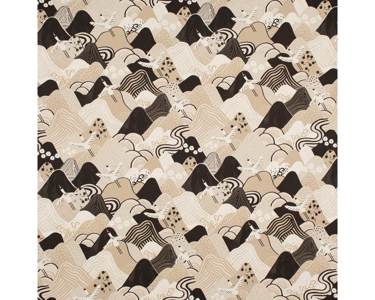 Thumbnail - SCHÖNER LEBEN. Stoff Dekostoff Baumwolle Digitaldr. Kraniche Hügel beige schwarz weiß 1,40, Digitaldruck