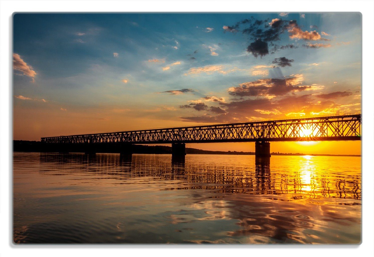 bei rutschfester Brücke Sonnenuntergang, 20x30cm Wallario 1-St), 4mm, (inkl. Gummifüße Frühstücksbrett