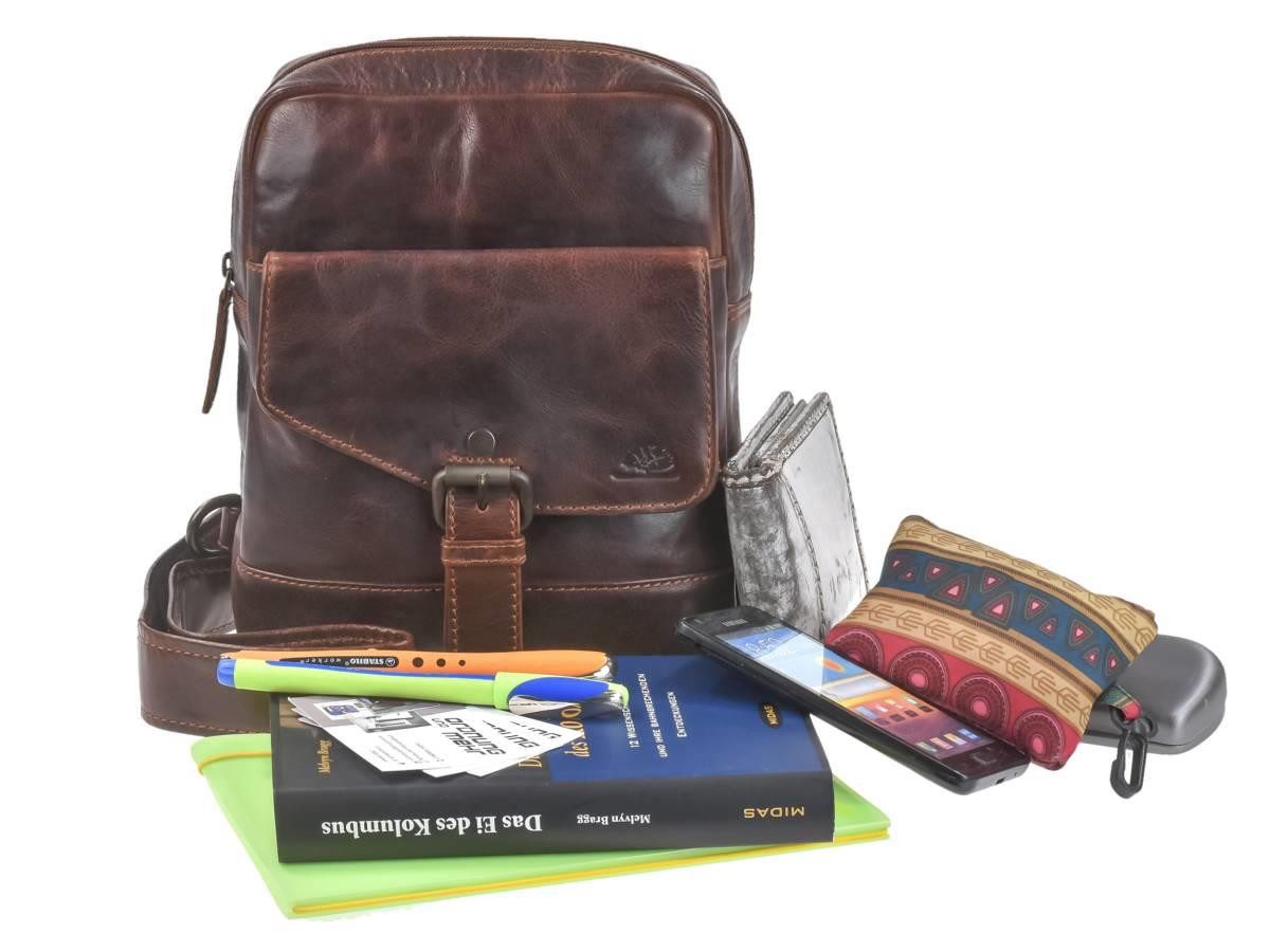 Greenburry Umhängetasche "Rugged" Crossbody Bag Herren Leder 19x24cm teak braun, Crossbag, Eingurtrucksack