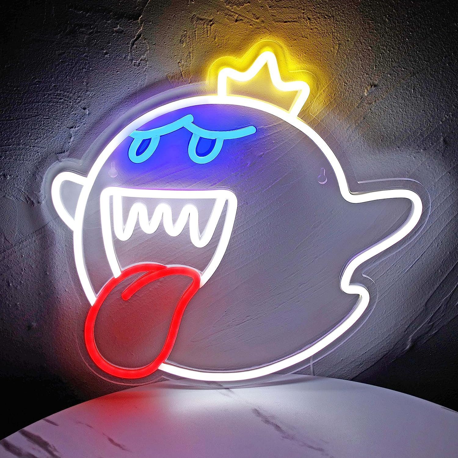 MUPOO LED Dekoobjekt Halloween Deko, King Boo Neon Sign, Gaming Neon Schild, für Gaming Zone Man Cave Geburtstagsfeier Weihnachtsgeschenk Weiß