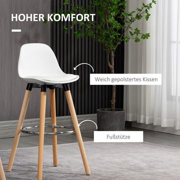 HOMCOM Barhocker 2er-Set Küchenhocker, Barstuhl mit Fußstützen (Tresenstuhl, 2 St., Küchenstuhl), für Esszimmer, Küche, Kunstleder, Weiß, 38,5 x 42,5 x 91 cm