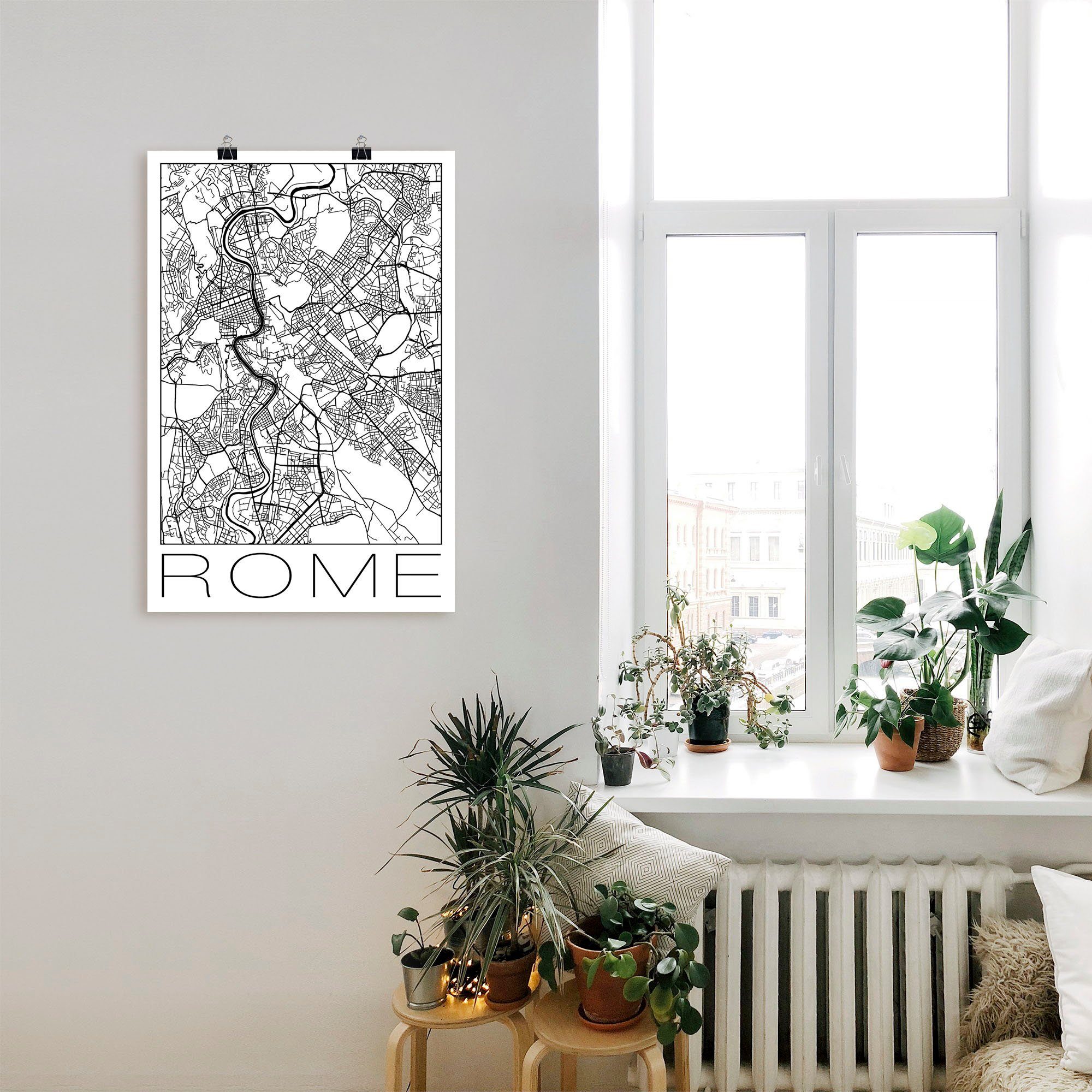 Italien Karte Poster Weiß, & in Retro als Alubild, Wandbild Schwarz Wandaufkleber (1 St), Leinwandbild, Italien Rom oder Artland versch. Größen