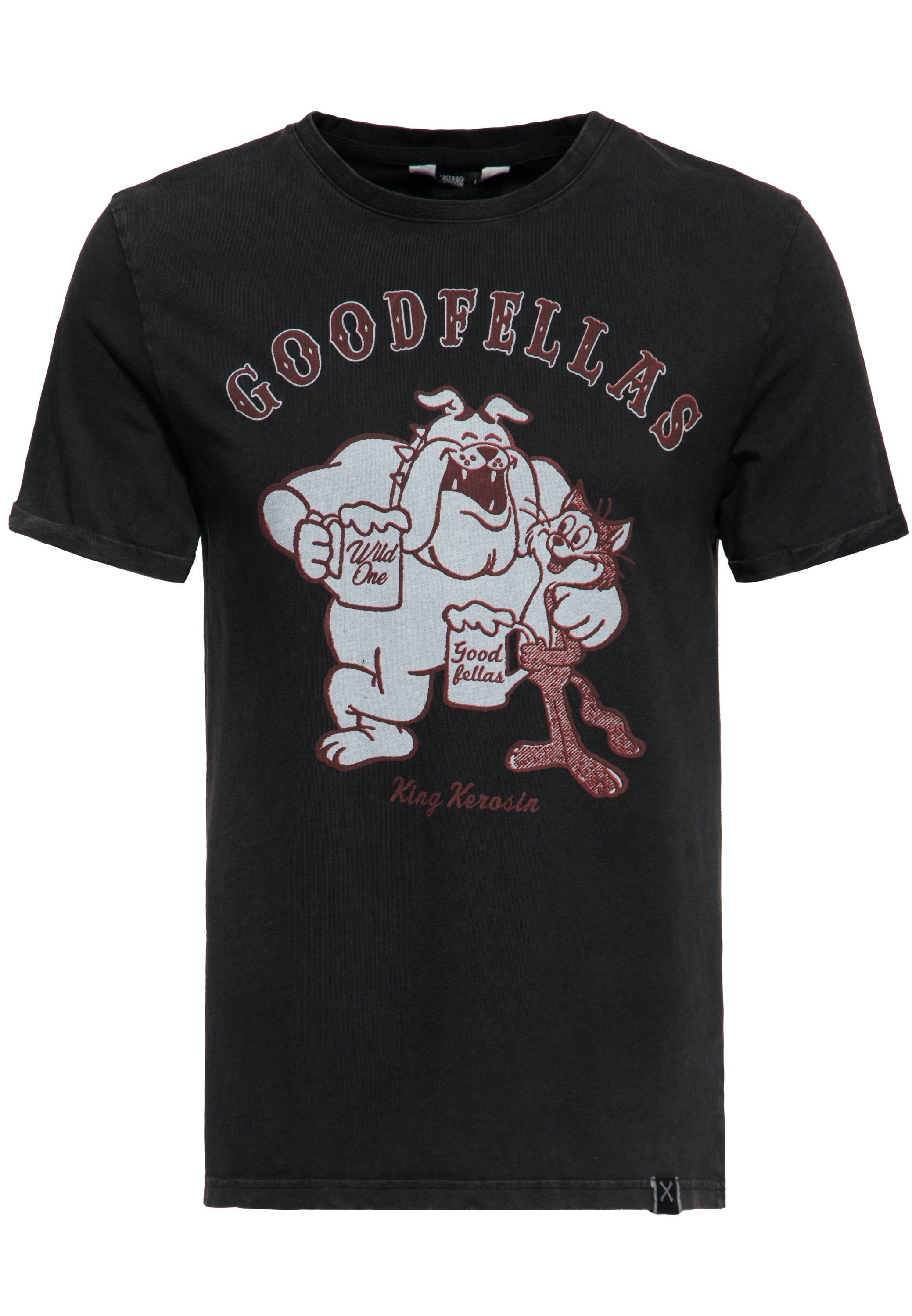 KingKerosin Print-Shirt Goodfellas (1-tlg) individueller Oil-Wash-Look