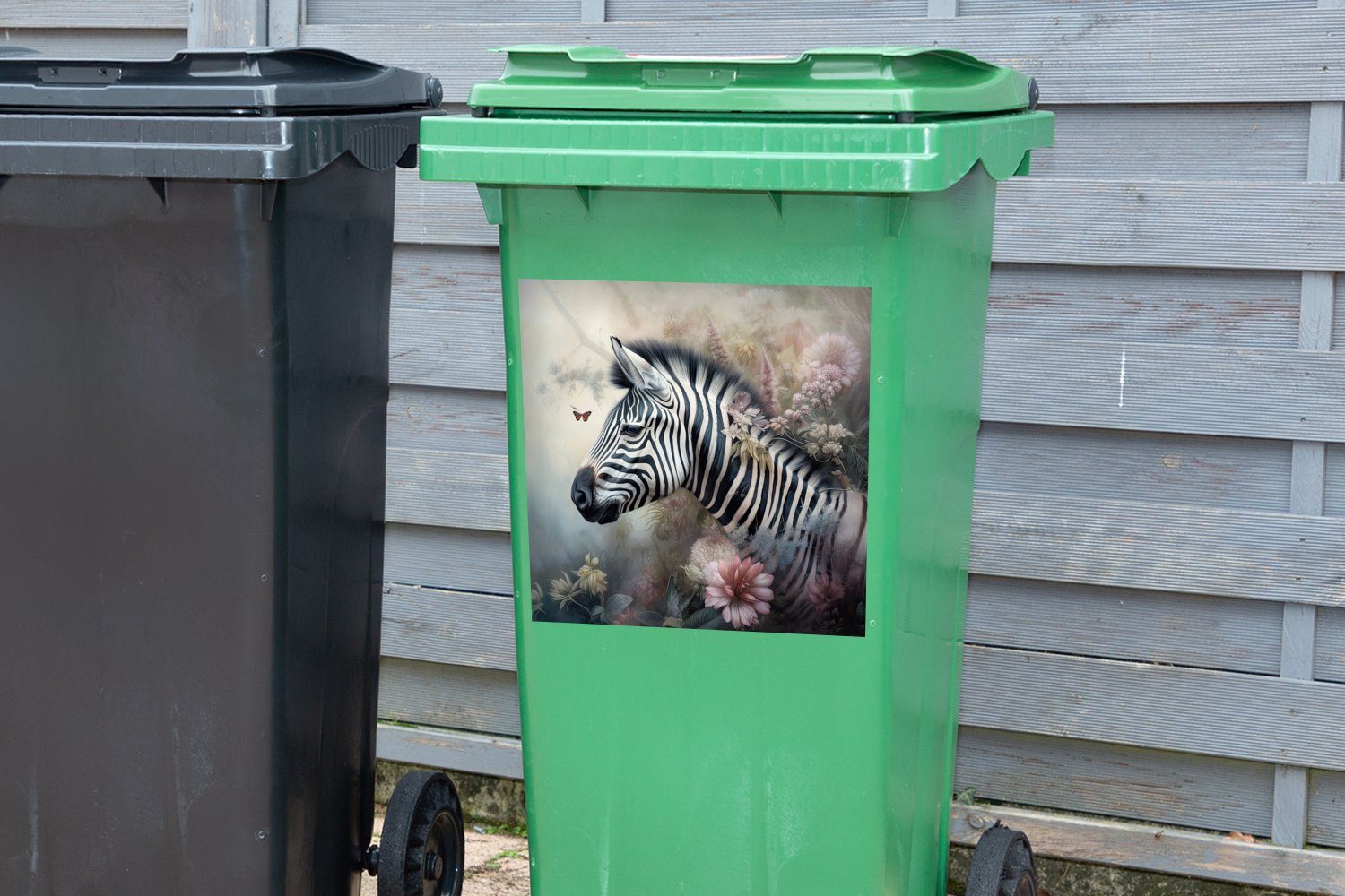 Mülleimer-aufkleber, Zebra Mülltonne, (1 - Wandsticker MuchoWow Abfalbehälter - Wilde - Schmetterling Blumen Container, St), Tiere Sticker,