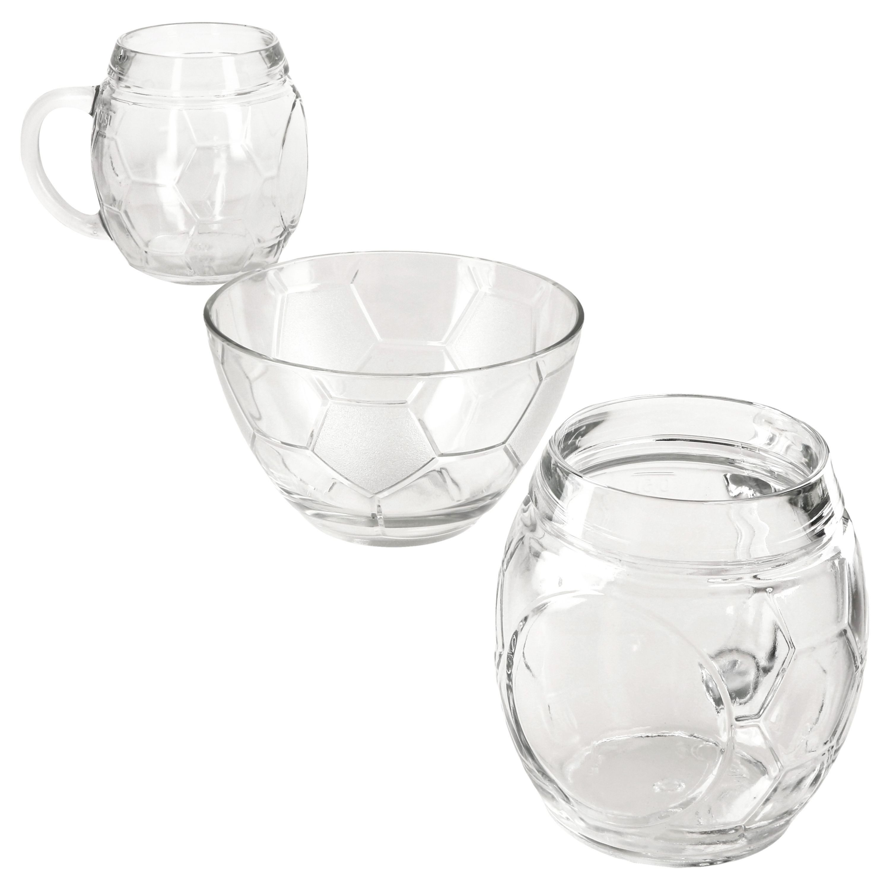 MamboCat Bierglas 3tlg Fußball Set Biergläser 0,5L geeicht & Schale Ball-Relief Krug, Glas