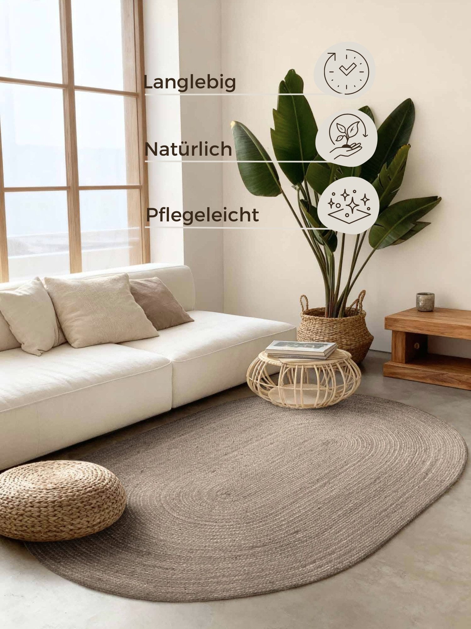 HANSE Home Teppich Rangpur Juteteppich, in rund und oval, oval, Höhe: 10 mm, handgewebt, 100% Jute, Natur, Wohnzimmer, Flur, Boho, Skandi
