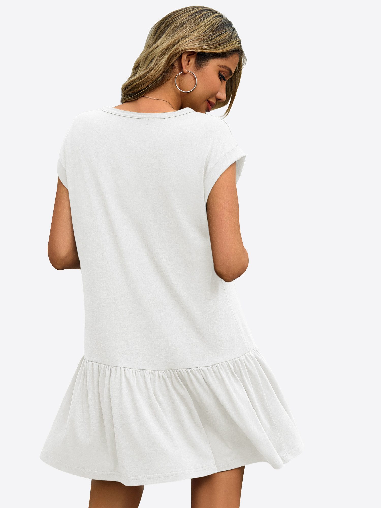 Imily Bela Minikleid Damen Sommer T-Shirt Casual Kurzarm Rüschen Loose (Pac günstig online kaufen