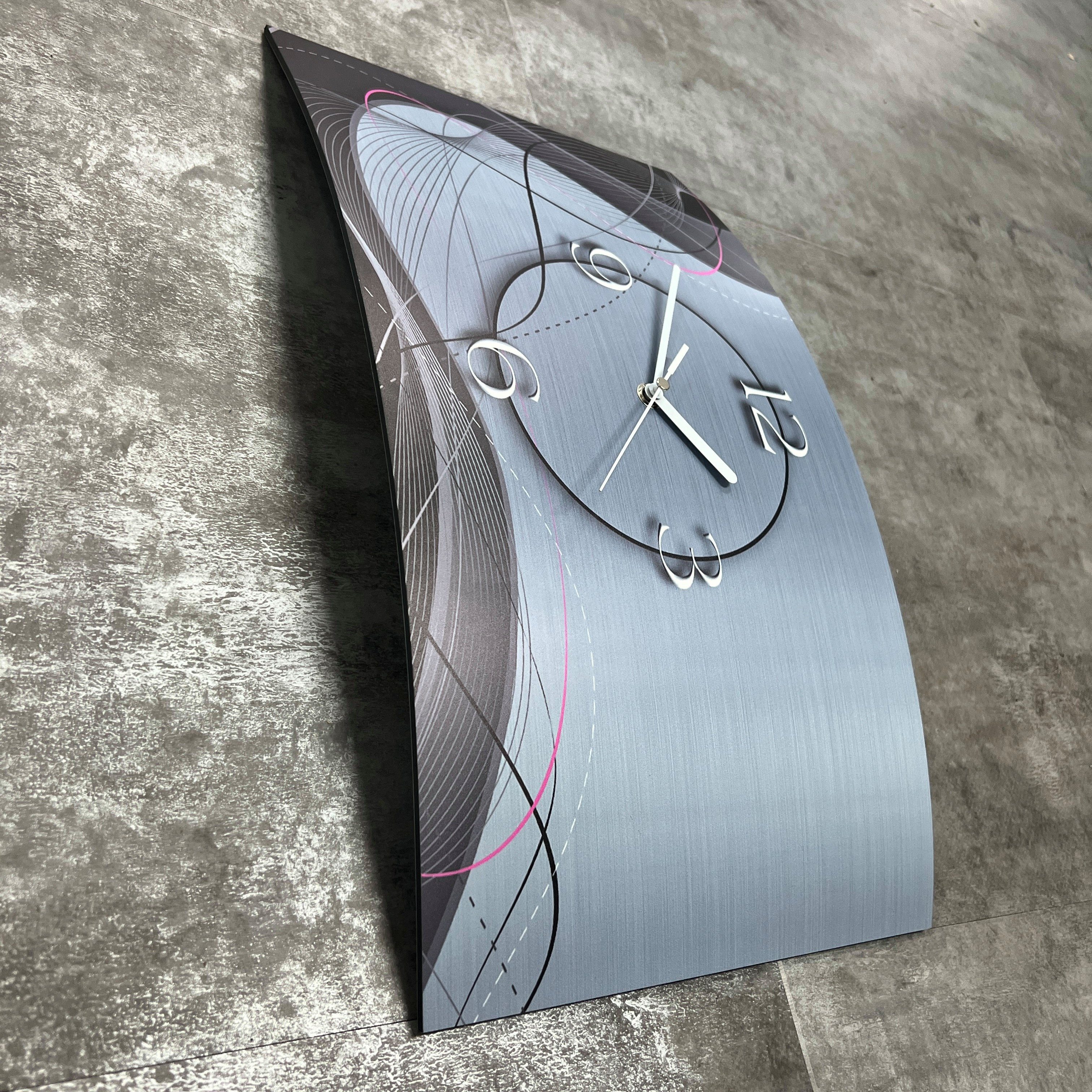 dixtime Wanduhr Abstrakt grau Designer (Einzigartige Alu-Dibond) Design aus 4mm 3D-Optik Wanduhr leise kein modernes Wanduhren
