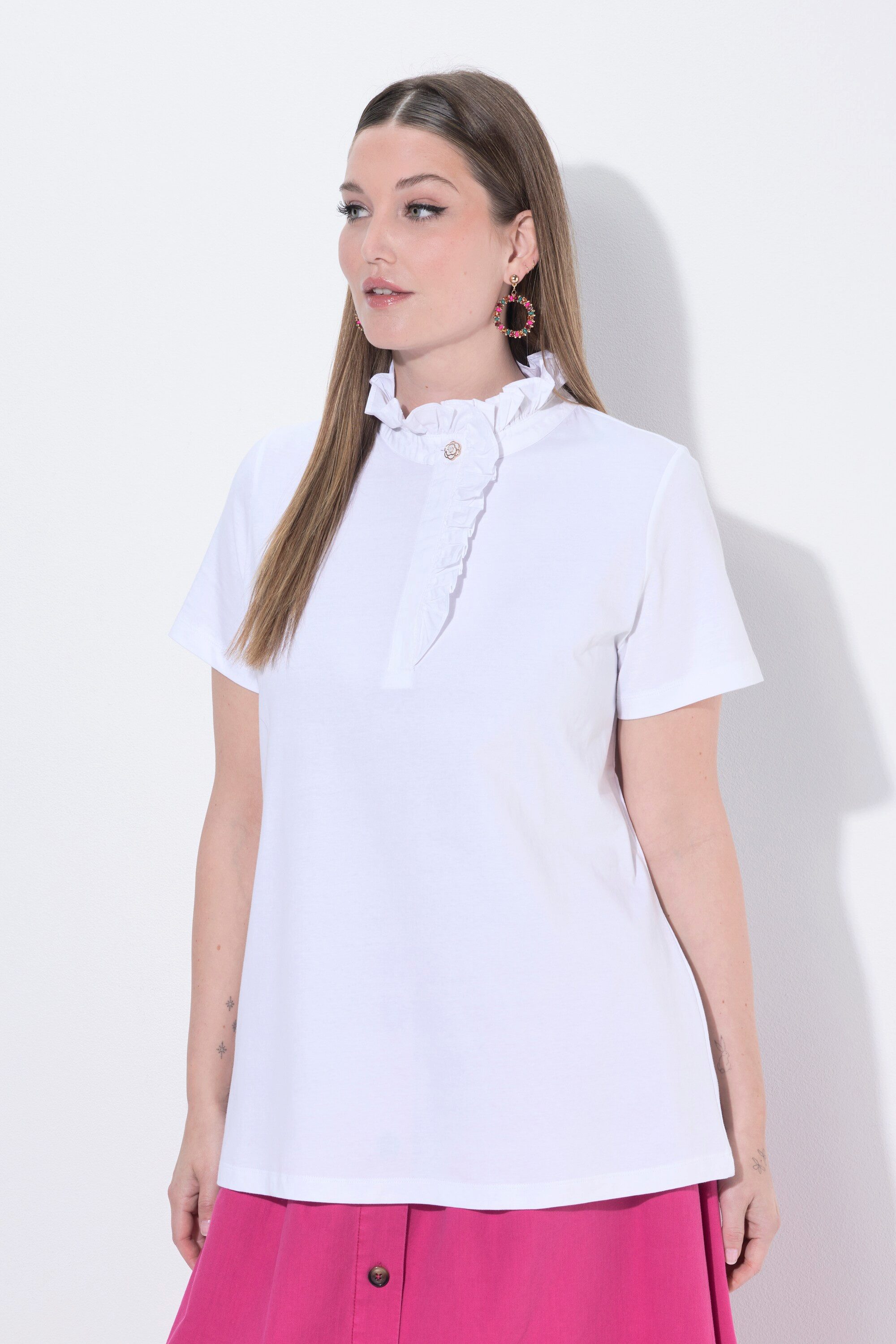 Ulla Popken T-Shirt T-Shirt Rüschen Classic Halbarm günstig online kaufen