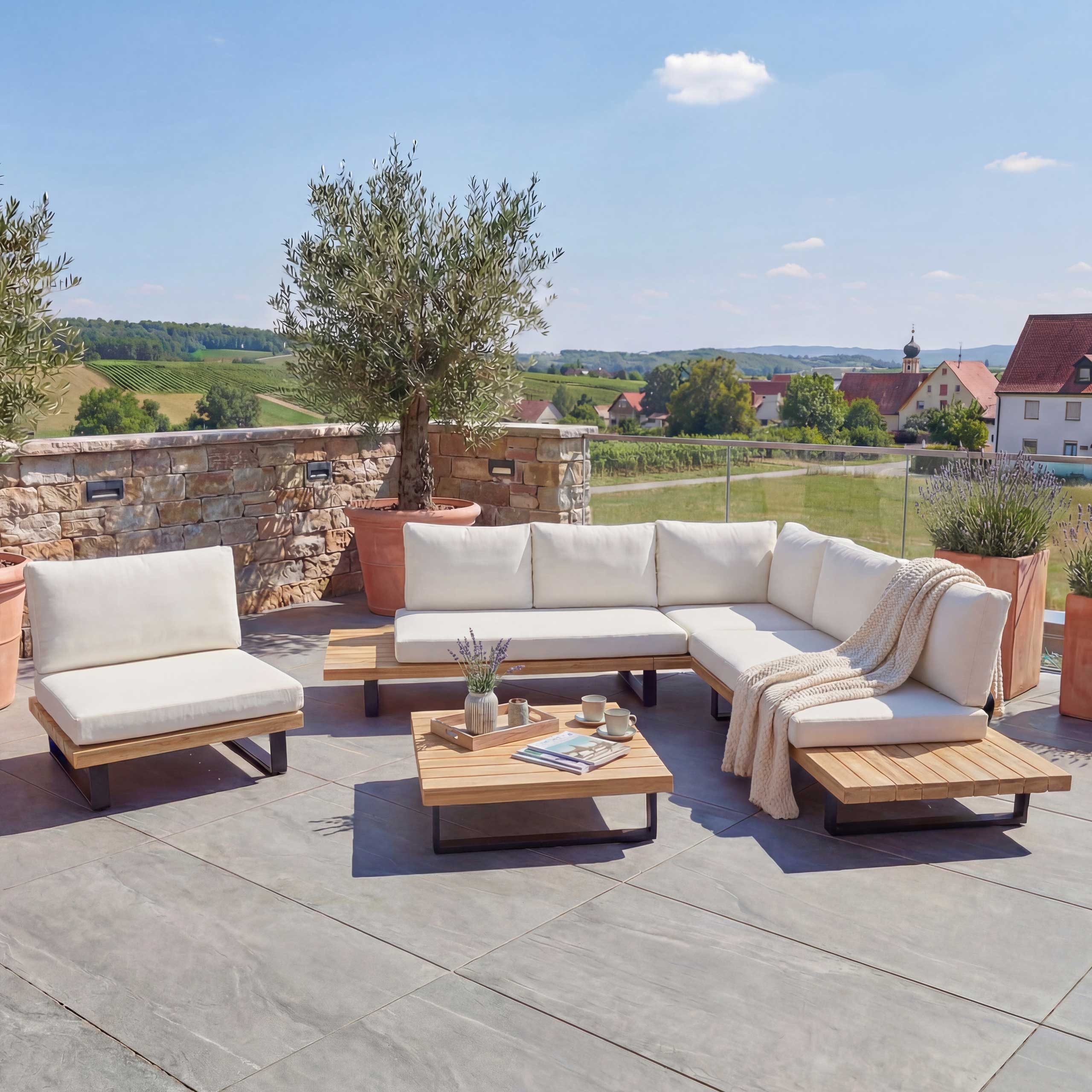 MCW Loungeset MCW-H54-Set, (4-tlg), Wasserabweisende und abnehmbare Bezüge, Hohe Stoffqualität 230g/m²