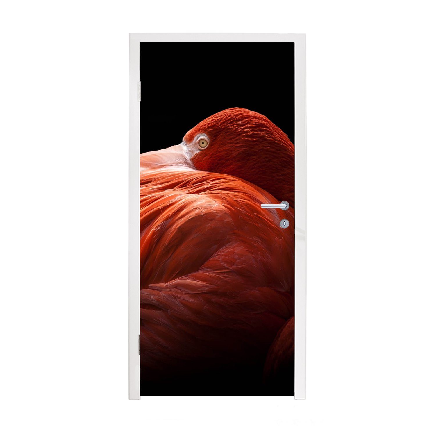 MuchoWow Türtapete Flamingo - Federn - Rosa, Matt, bedruckt, (1 St), Fototapete für Tür, Türaufkleber, 75x205 cm | Türtapeten