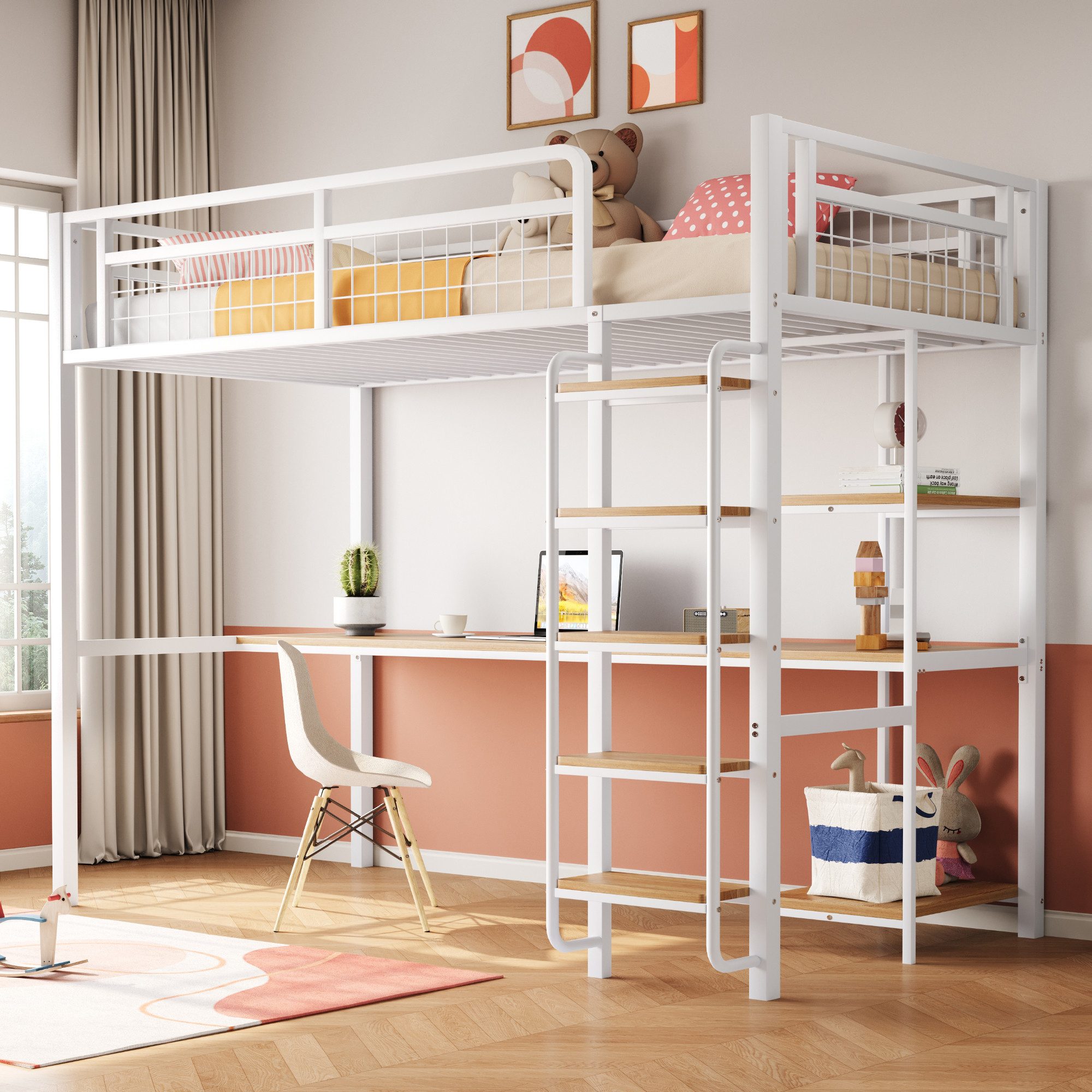 Flieks Hochbett Metallbett 90x200cm mit Sicherheitsleiter, günstig online kaufen