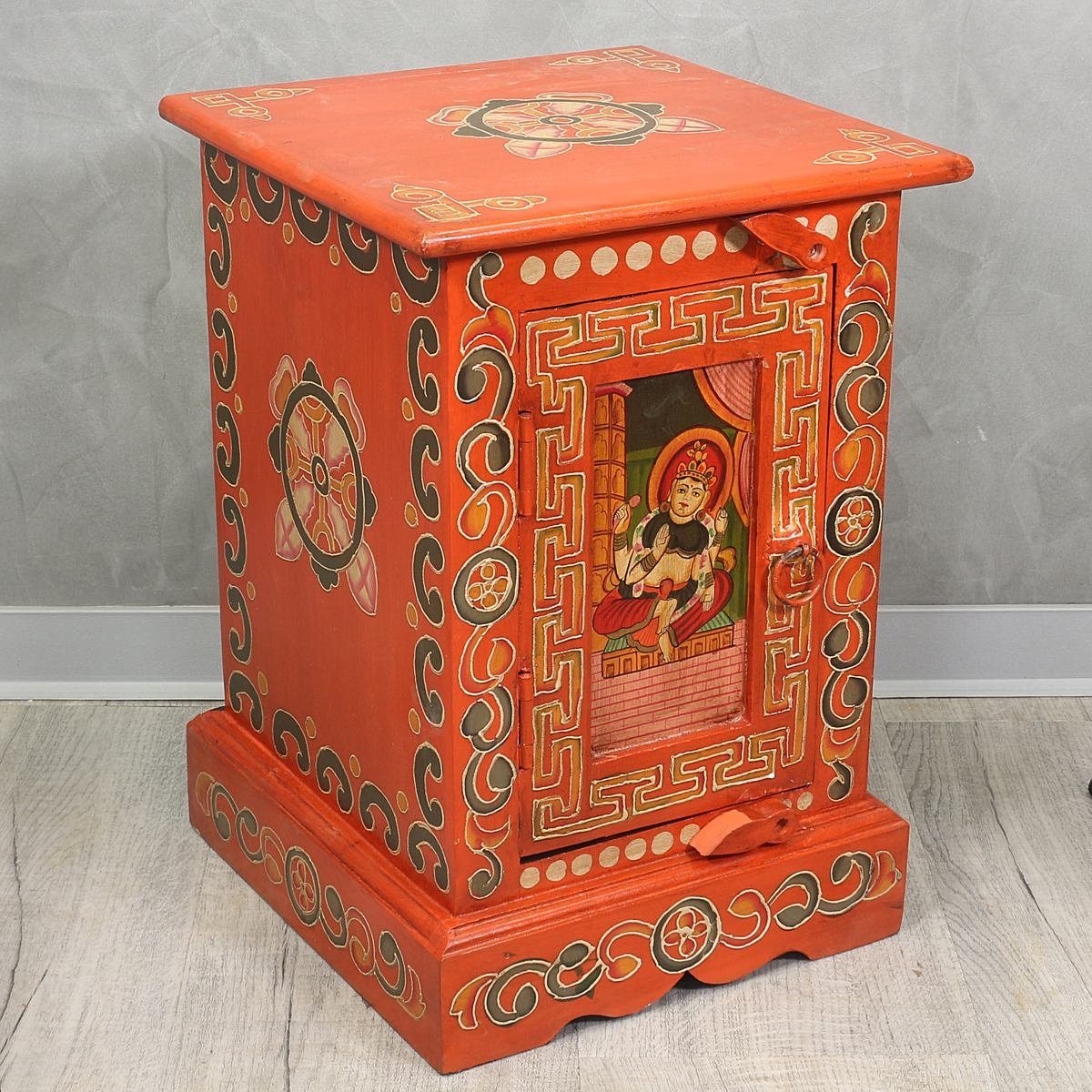 Oriental Galerie Mehrzweckschrank Rot Kleiner cm Handarbeit Wandschrank Buddha Tibet Motiv 45