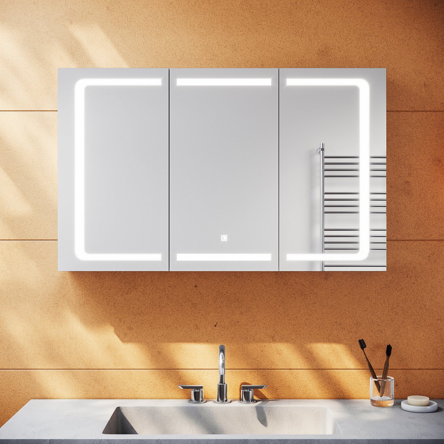SONNI Spiegelschrank Spiegelschrank Bad mit Beleuchtung LED Badspiegel  Touch 105x65cm Edelstah, Steckdose