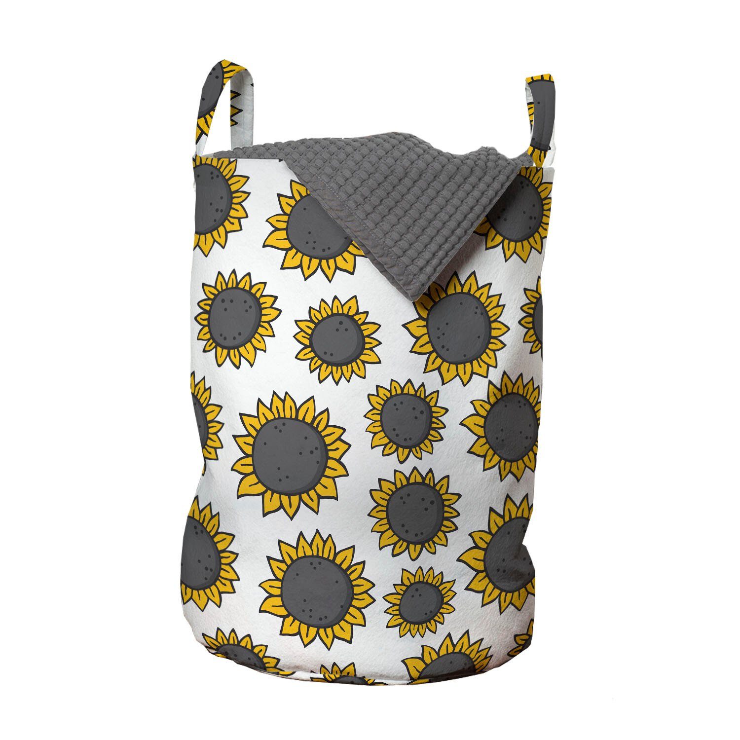 Abakuhaus Wäschesäckchen Wäschekorb mit Einfache gezeichnet Sonnenblume Griffen Waschsalons, Kordelzugverschluss Hand für