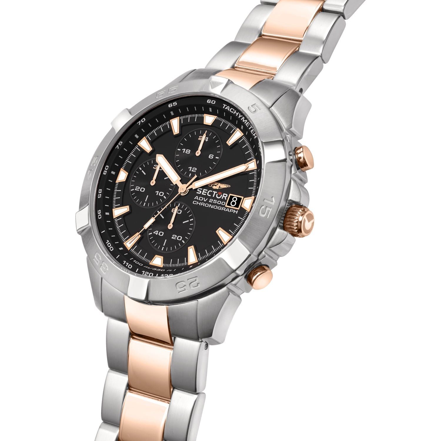 Sector Quarzuhr Sector Herren Armbanduhr Chrono, (Chronograph), Herren Armbanduhr rund, groß (45mm) Edelstahlarmband silber, roségold