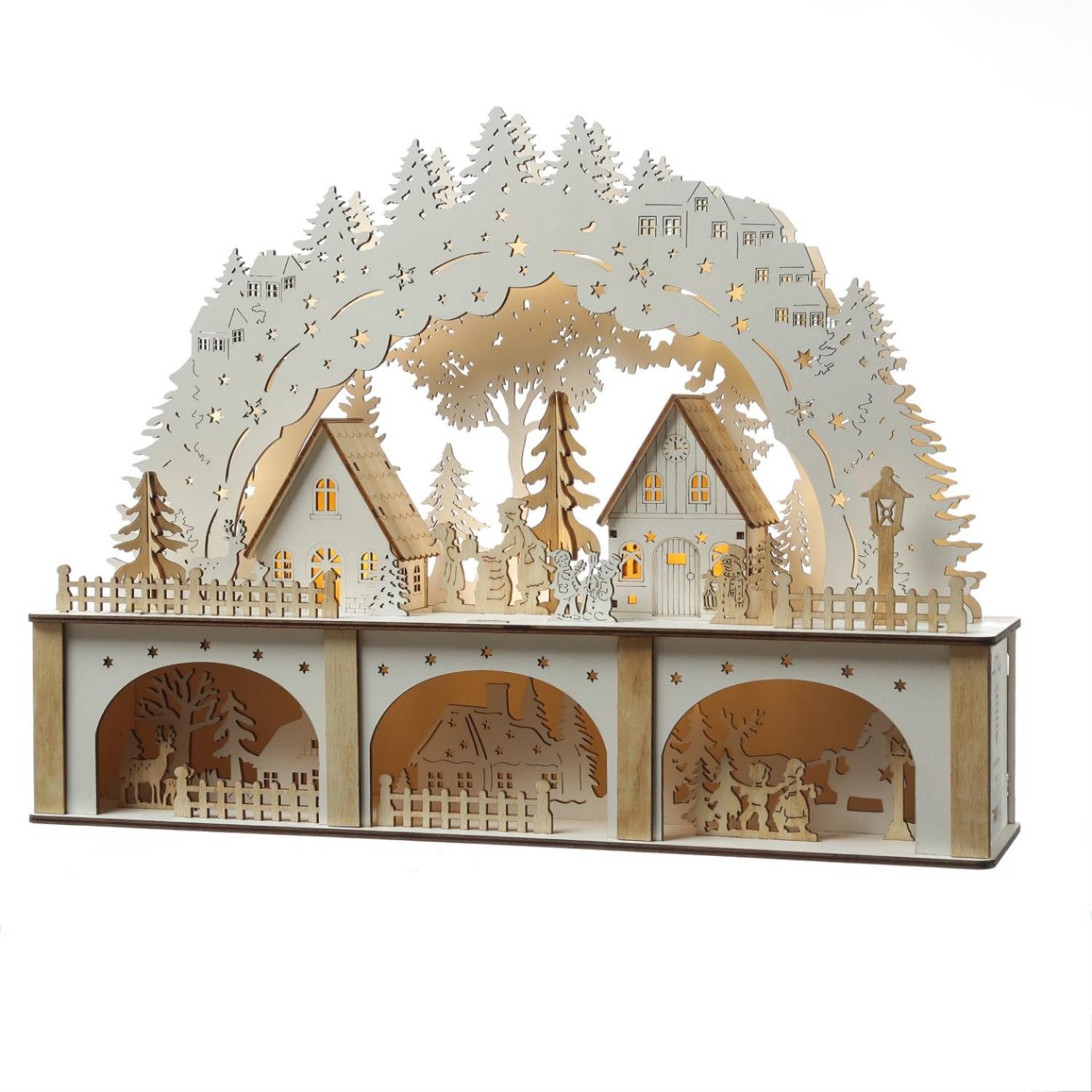 MARELIDA LED Schwibbogen LED Lichterbogen Weihnachtsdorf Winterdorf H: 33,5cm 2stöckig Batterie